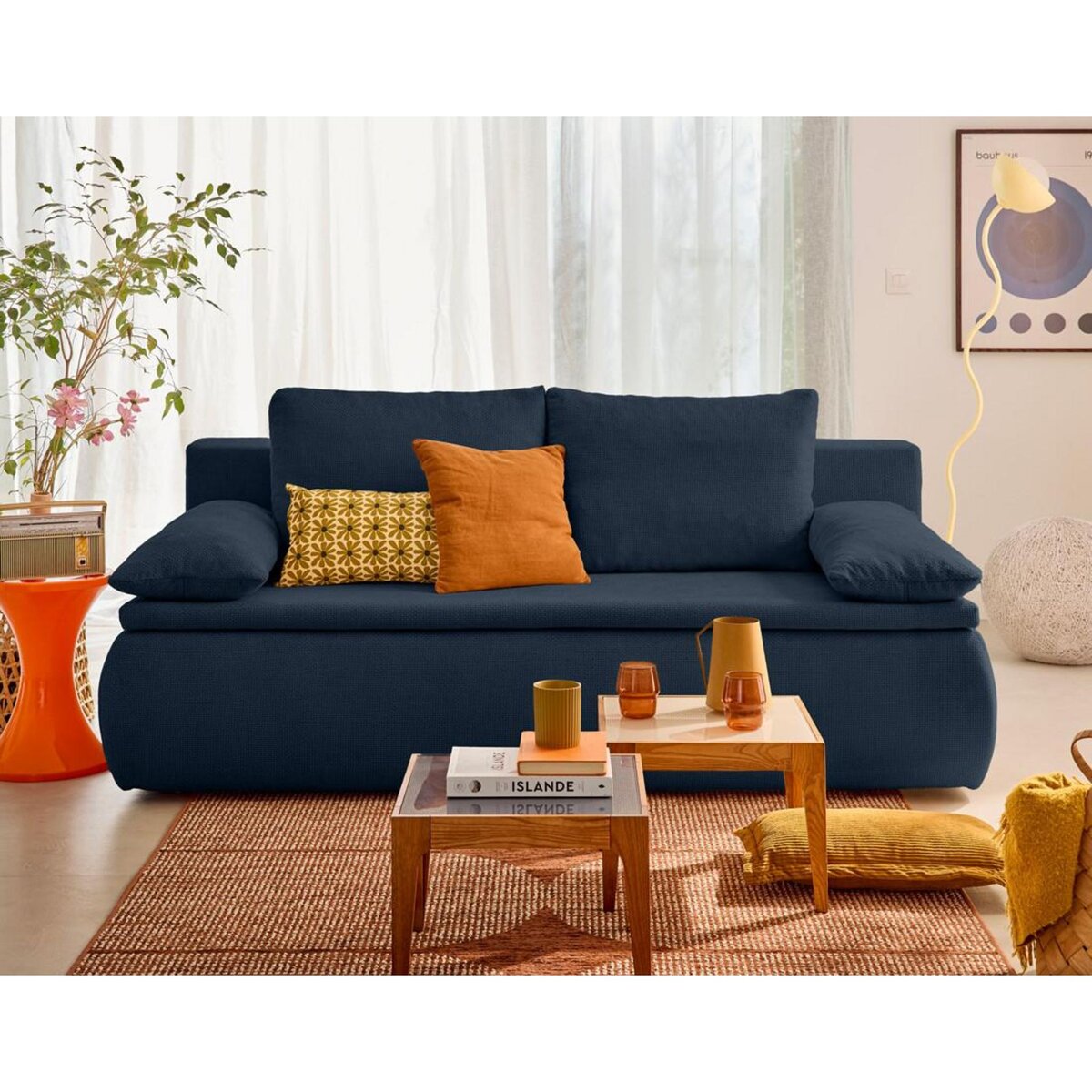 BEST MOBILIER Kurt - canapé 3 places convertible avec coffre en velours texturé