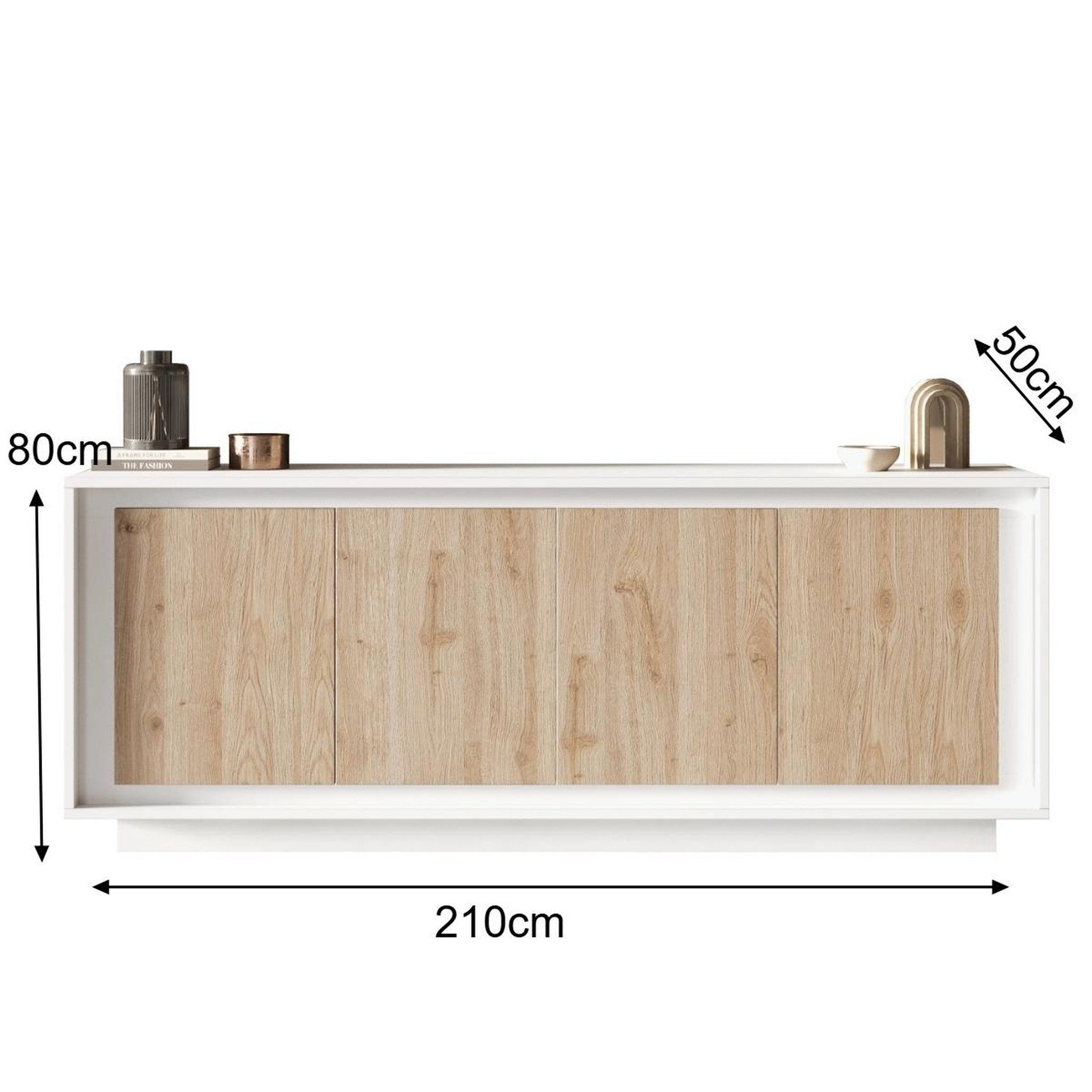 Voir la diapositive 5 : JLC KREATION Buffet bas contemporain 4 portes blanc et bois naturel yori