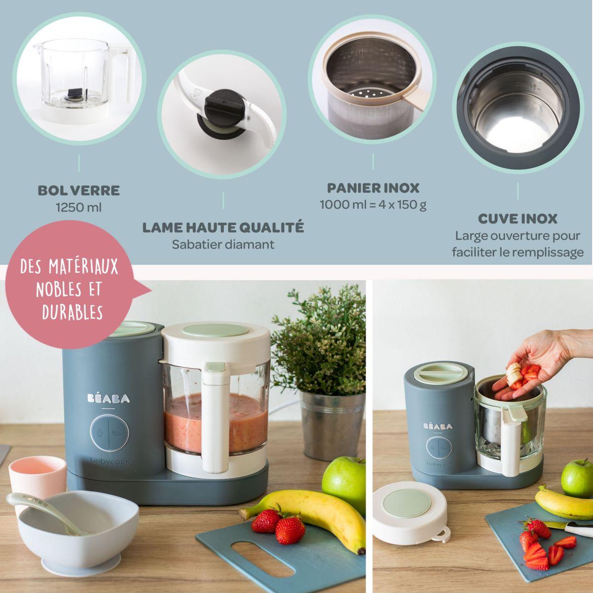 Voir la diapositive 5 : BEABA Mixeur cuiseur bébé babycook neo gris mineral