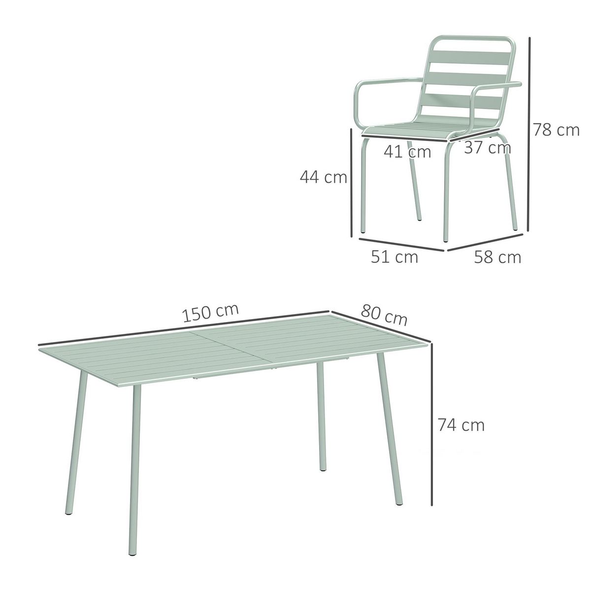 OUTSUNNY Salon de jardin 6 places 7 pièces - table à manger 6 chaises empilables - acier thermolaqué verre d'eau
