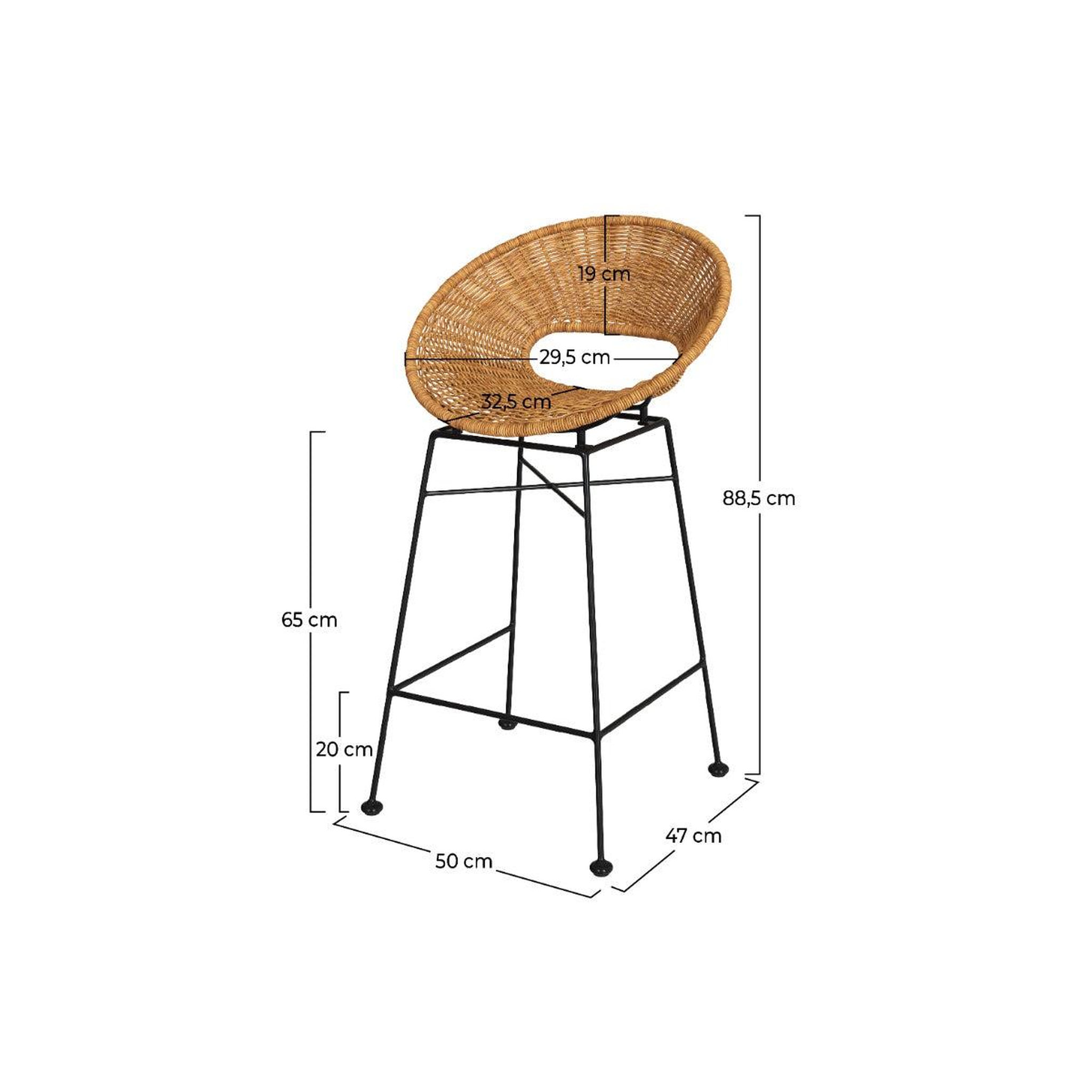 Voir la diapositive 4 : MAISON PAVANE Lot de 2 tabourets pour îlot central 65 cm en résine tressée-rava