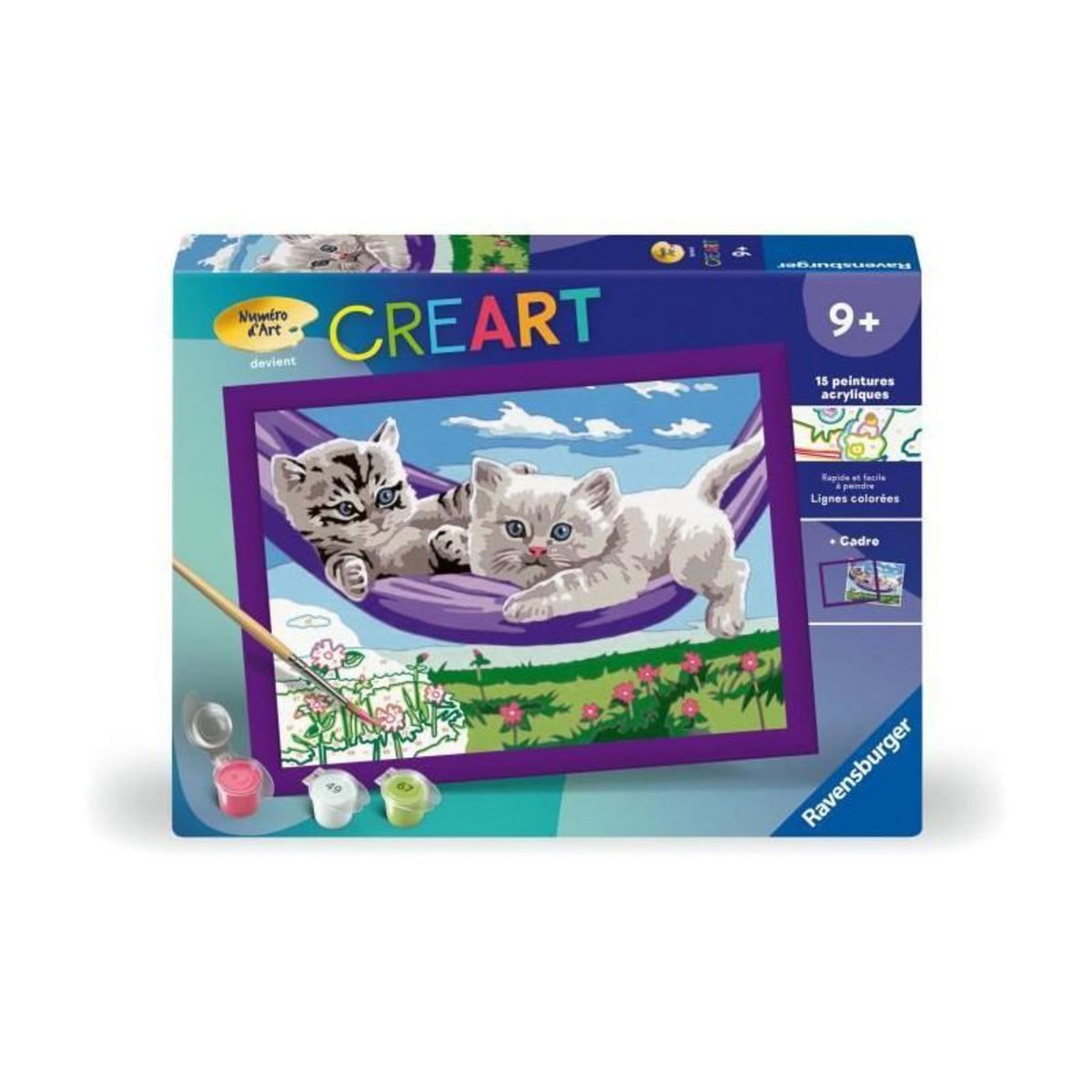 RAVENSBURGER CreArt Kids 18x24cm Chatons dans le hamac, Kit de peinture par numéros Numéro d'Art, Des 9 ans, 25828, Ravensburger