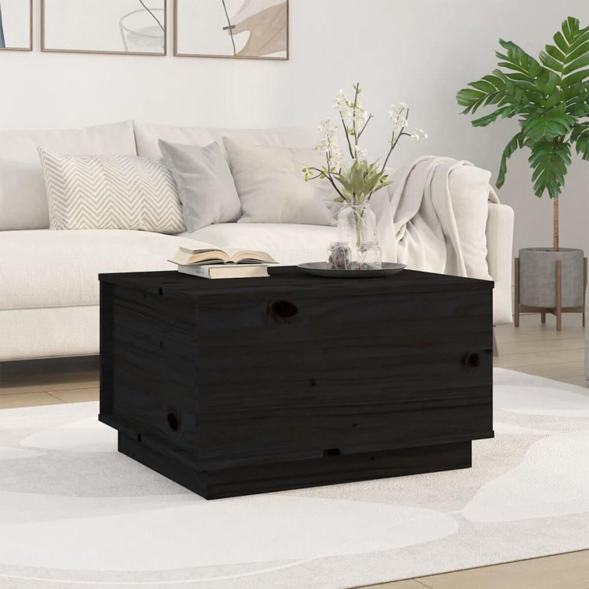 VIDAXL Table basse Noir 60x50x35 cm Bois massif de pin