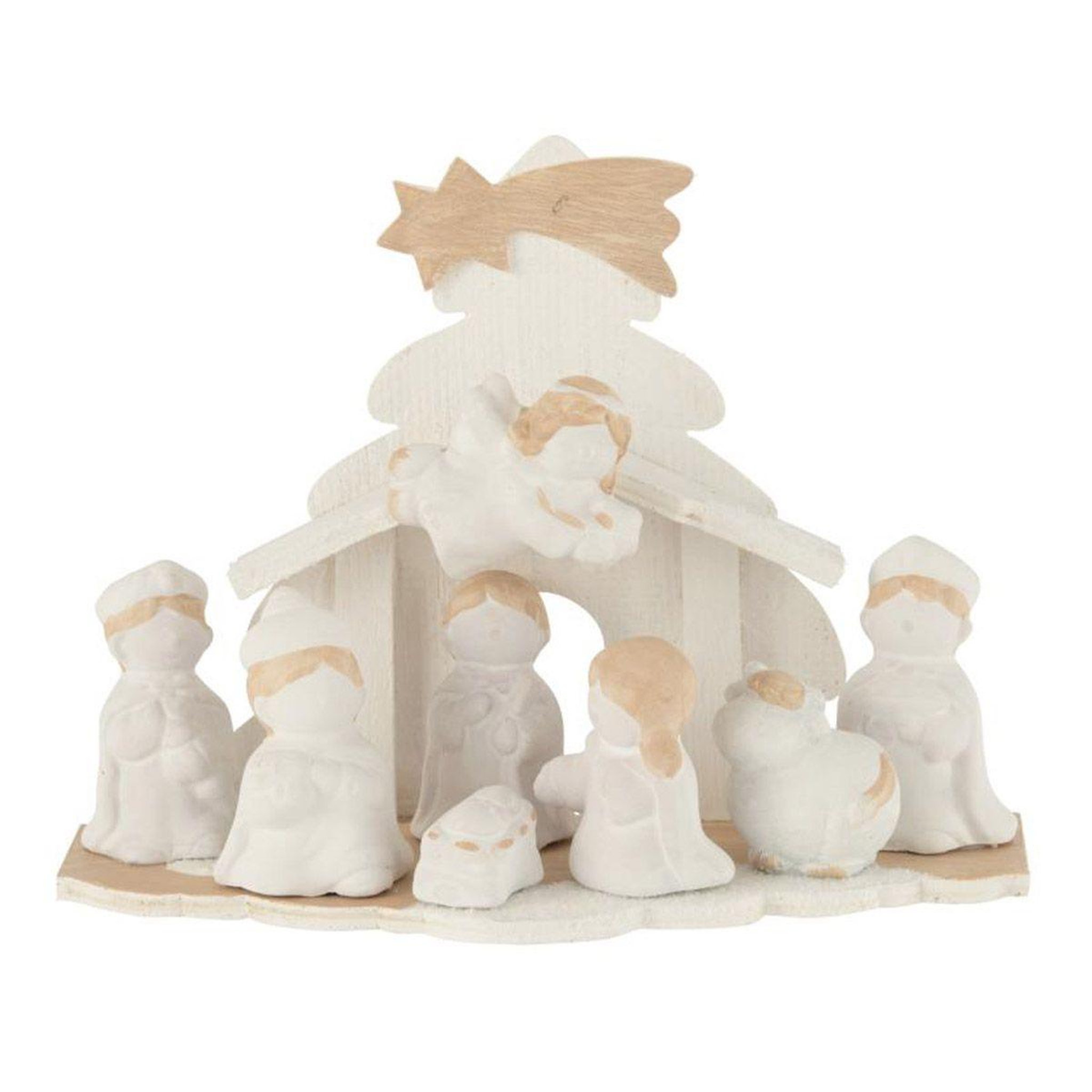 J-LINE Crèche de noël déco  bois  25cm blanc