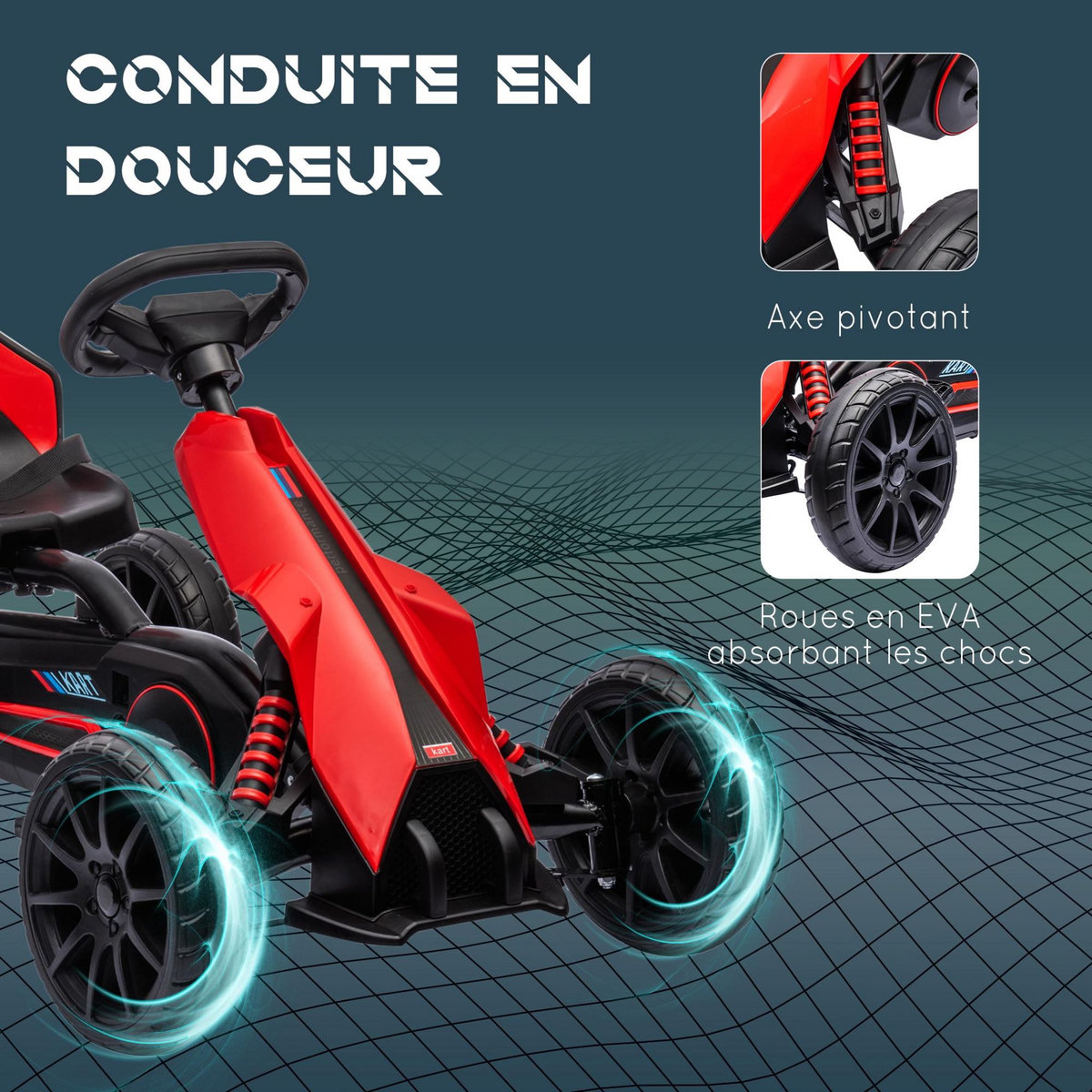 HOMCOM Kart à pédales enfant Go kart Formule 1 Racing aileron avant carter chaine fermé siège réglable avec ceinture rouge