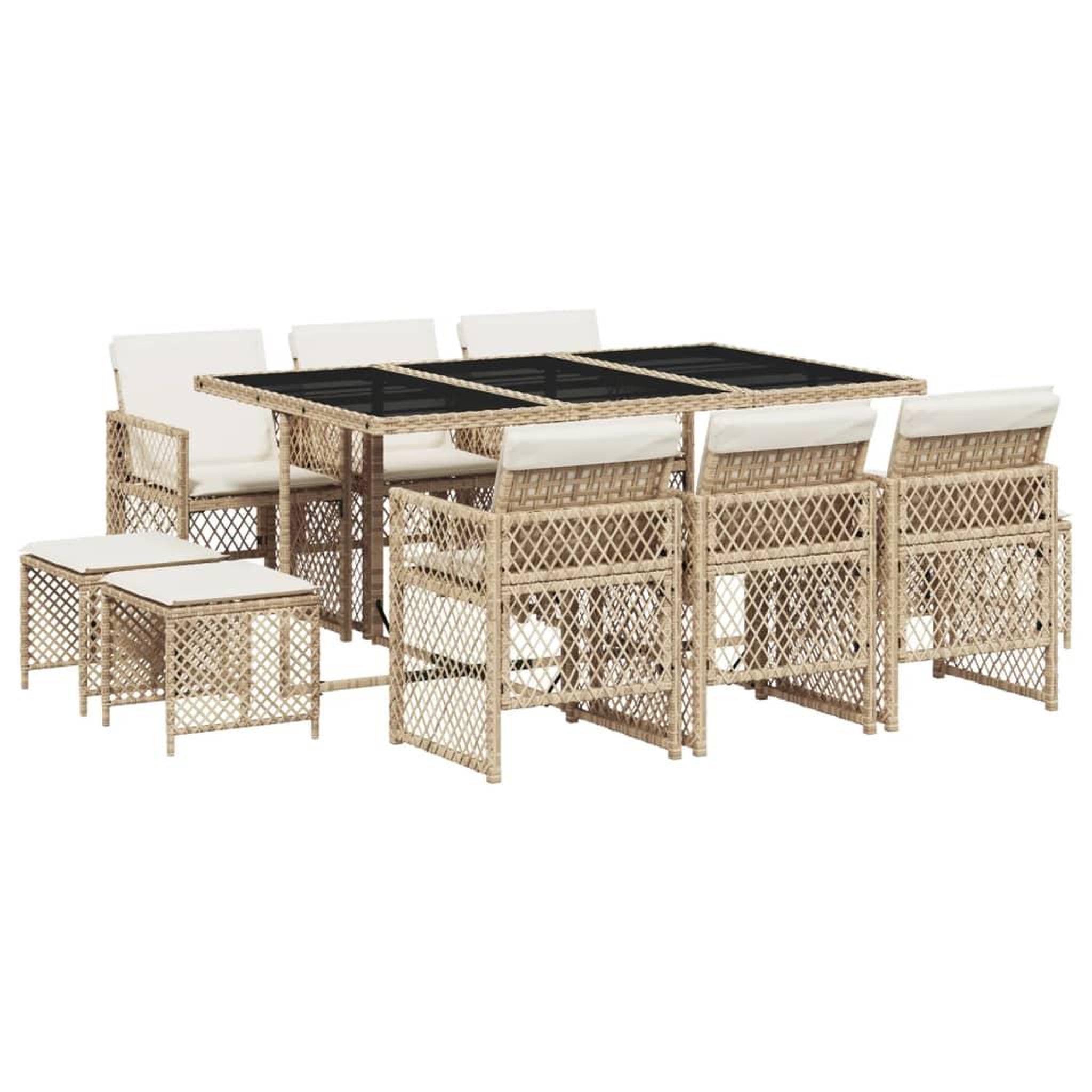 Voir la diapositive 2 : VIDAXL Ensemble a manger de jardin et coussins 11 pcs beige poly rotin