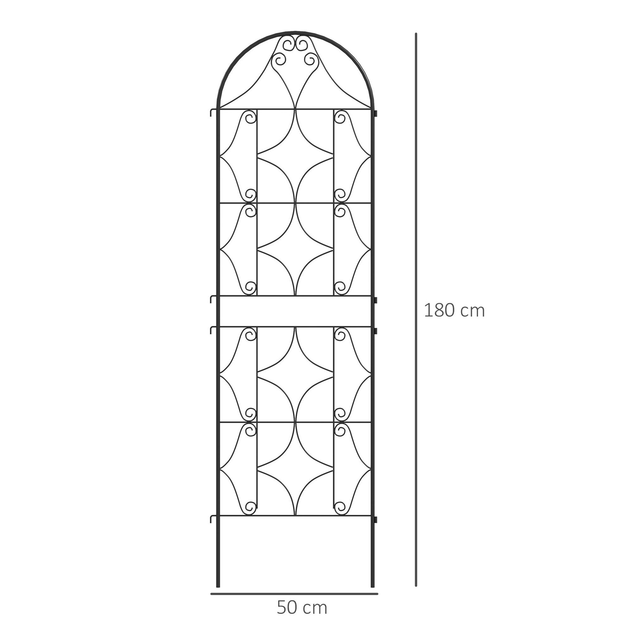 Voir la diapositive 3 : OUTSUNNY Treillis de jardin effet fer forgé - lot de 2 supports pour plantes grimpantes - 50 x 180 cm - métal époxy noir