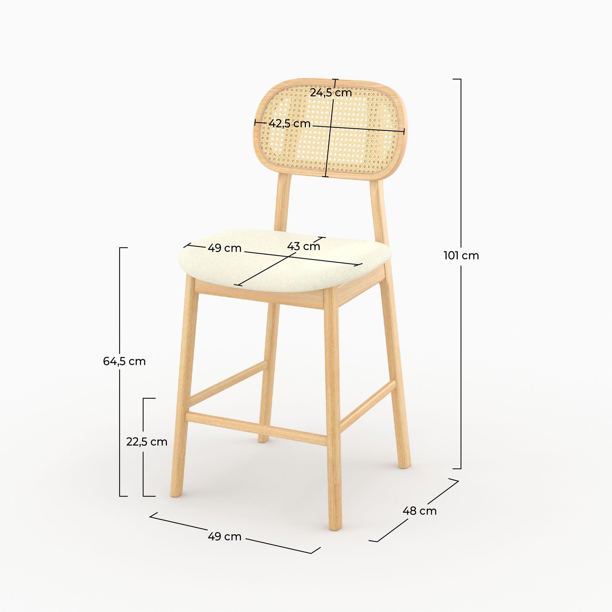 Voir la diapositive 4 : MAISON PAVANE Lot de 2 chaises pour îlot central 64,5 cm en tissu beige-maria