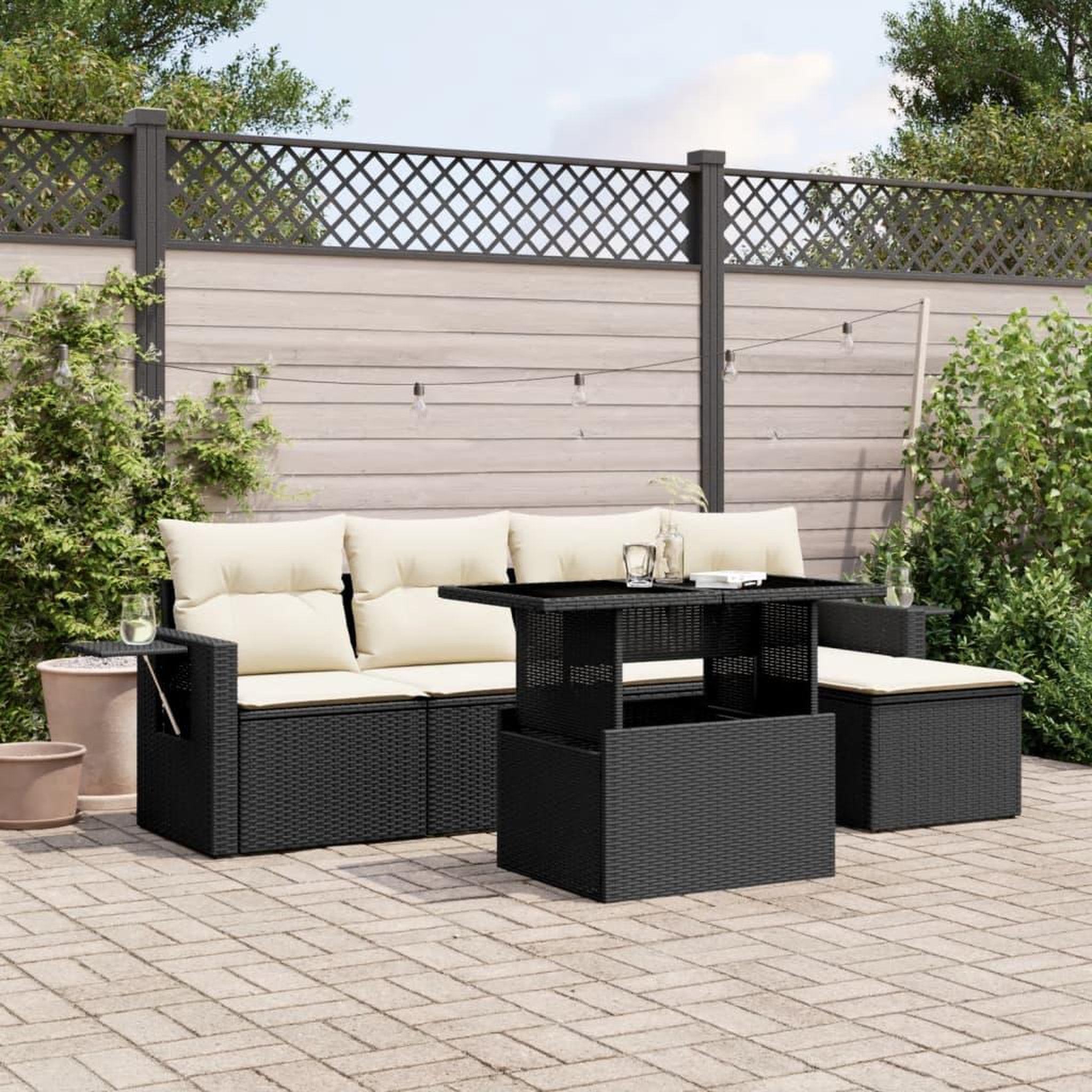 VIDAXL Salon de jardin 6 pcs avec coussins noir resine tressee
