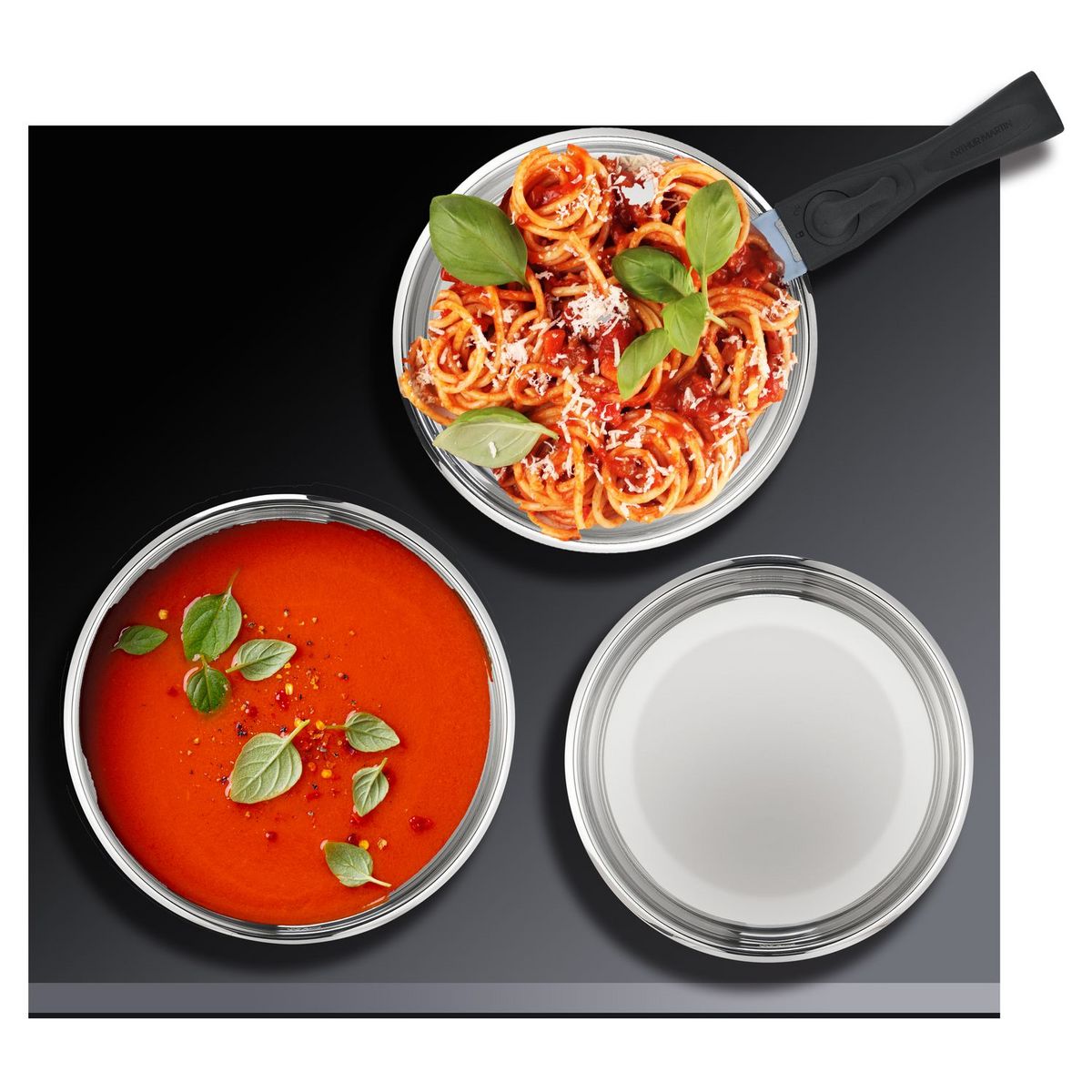 Arthur Martin Batterie de cuisine induction de 3 poêles 20-24-26 cm inox 