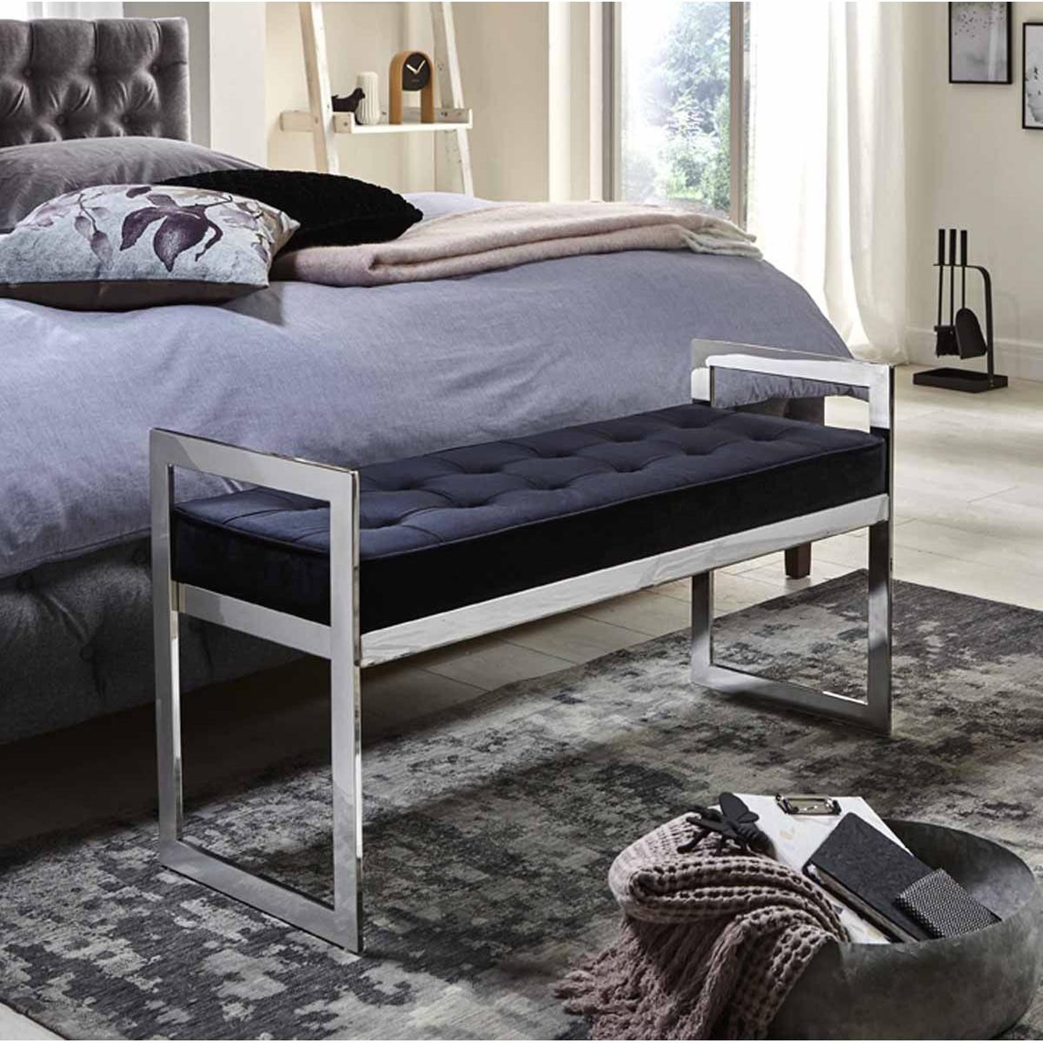 Voir la diapositive 4 : Paris Prix Banc design en velours  noja  100cm noir