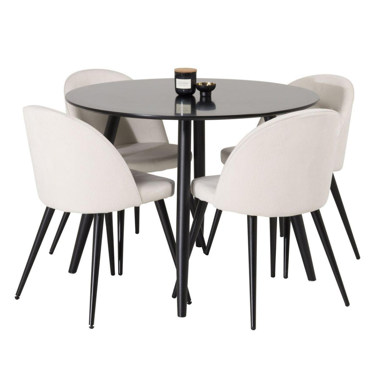 Paris Prix Ensemble Table à Manger & 4 Chaises  Plaza I & Velvet  100cm Noir & Crème