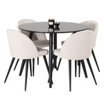 Paris Prix Ensemble Table à Manger & 4 Chaises  Plaza I & Velvet  100cm Noir & Crème