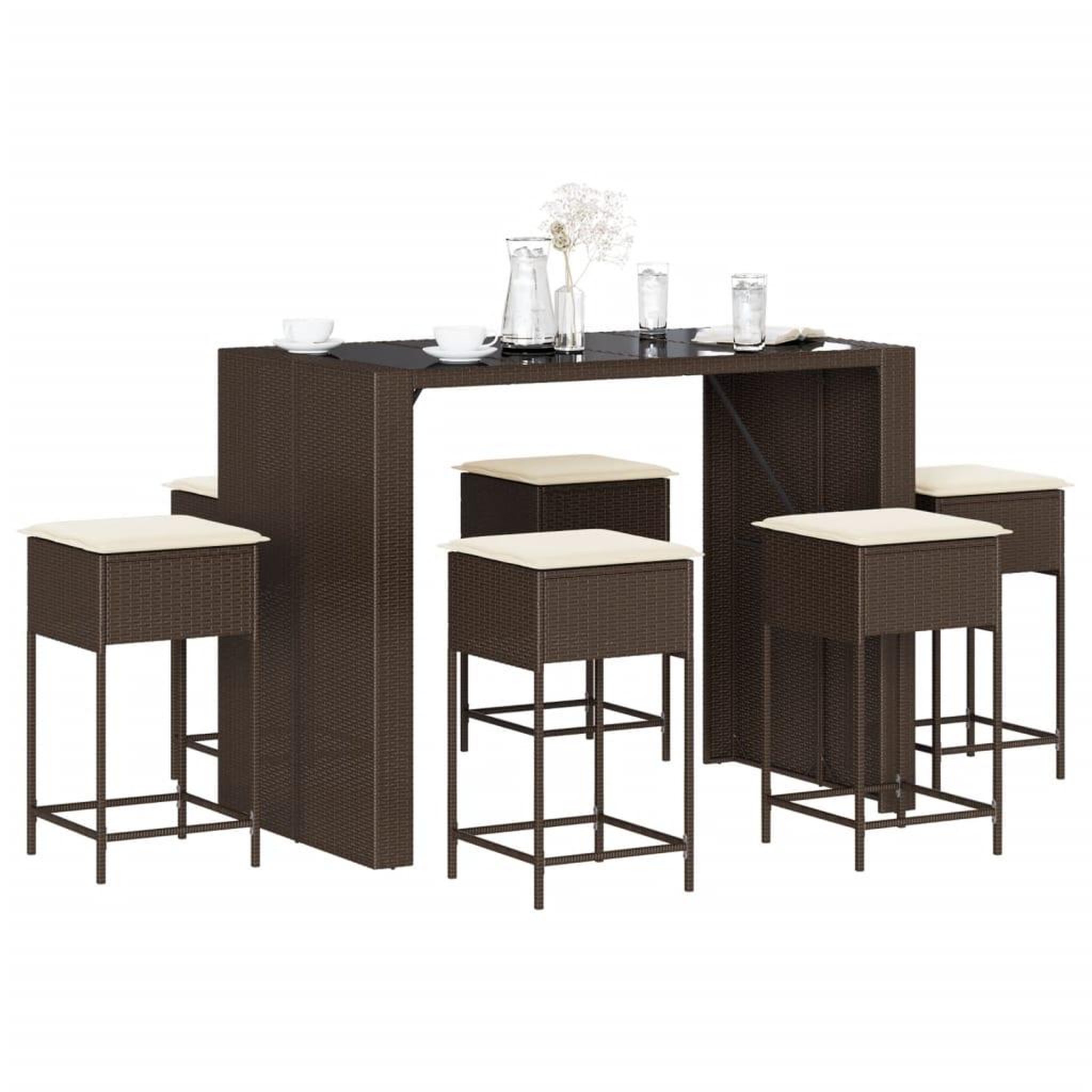 VIDAXL Ensemble de bar de jardin avec coussins 7 pcs marron poly rotin