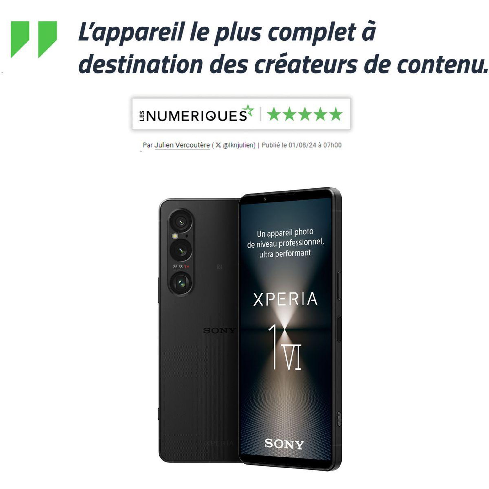 Voir la diapositive 2 : SONY Smartphone Xperia 1 VI Vert 256Go 5G