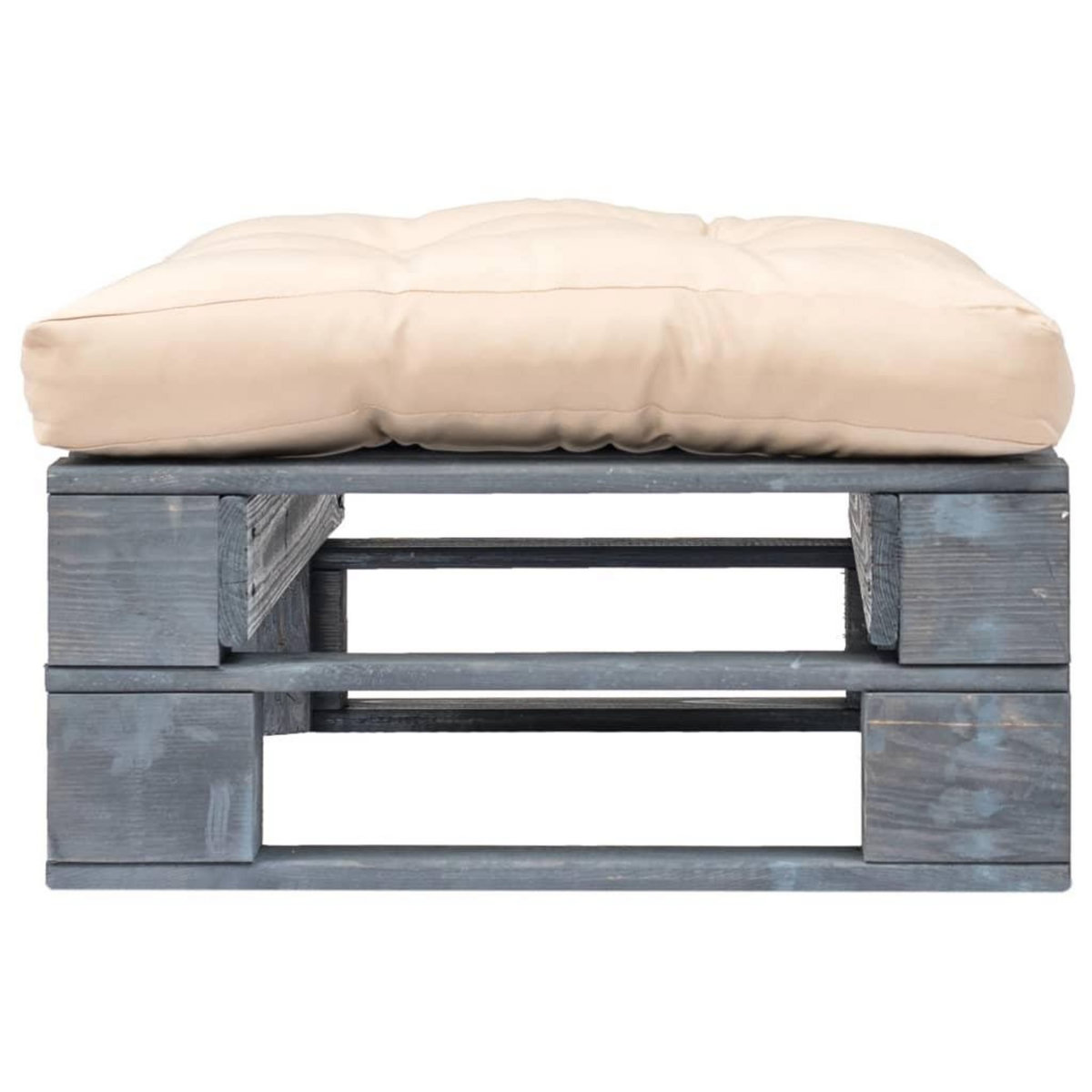 VIDAXL Repose-pied palette de jardin avec coussin en sable gris bois