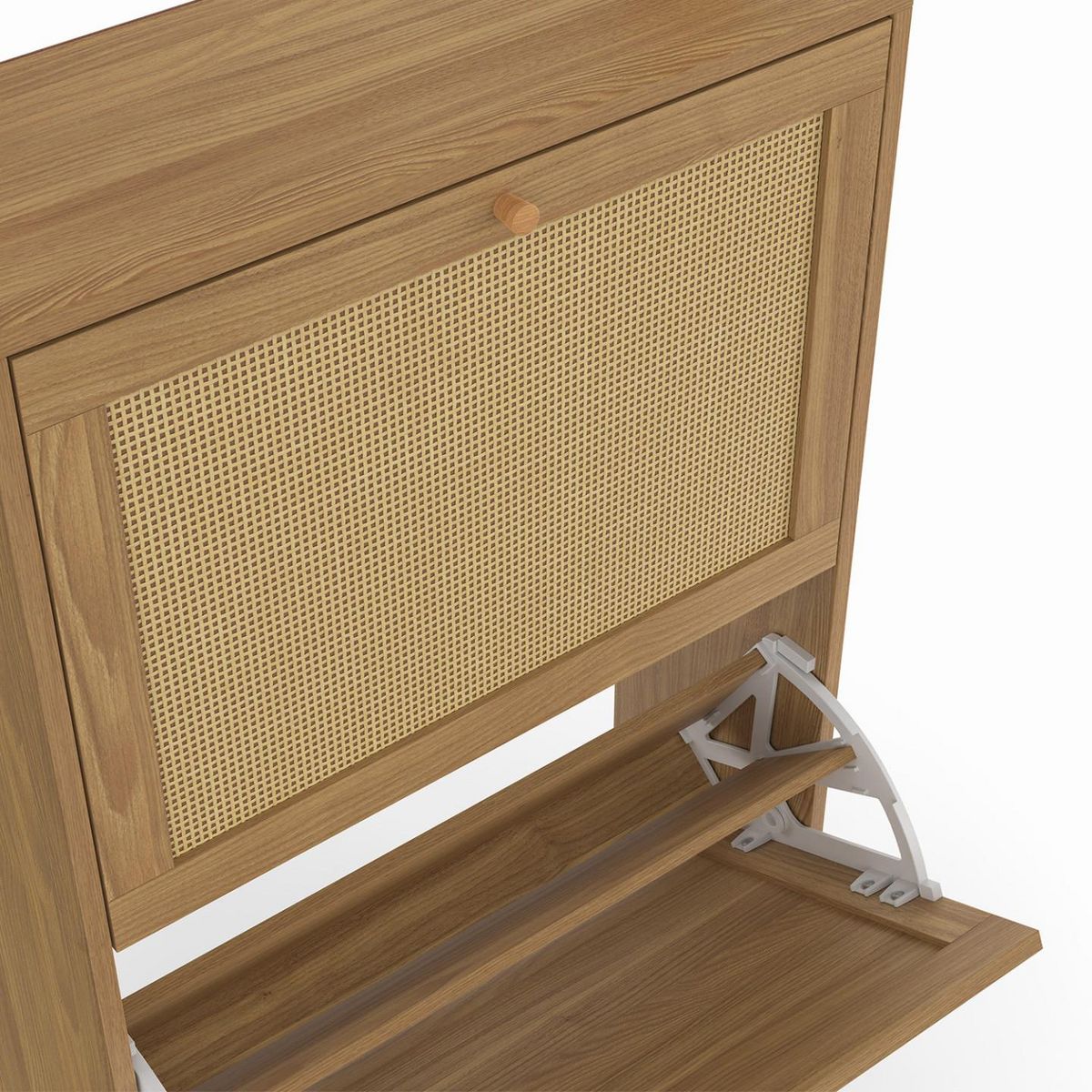 ID MARKET Vestiaire d'entrée HANAE meuble chaussures 2 portes effet naturel cannage