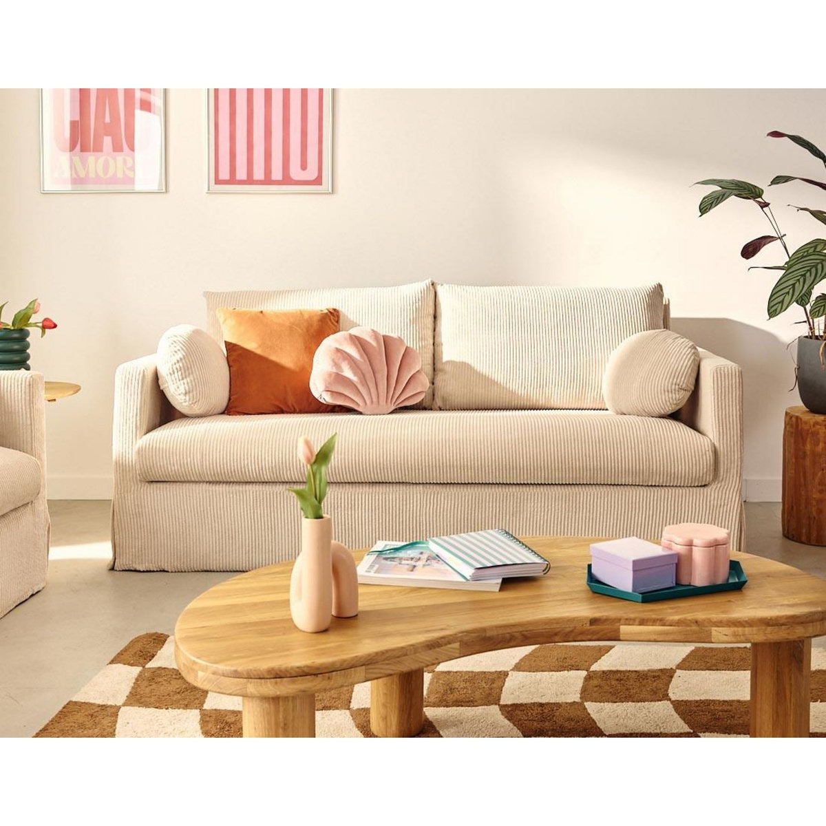 LISA DESIGN Serena - canapé droit déhoussable 3 places en velours côtelé