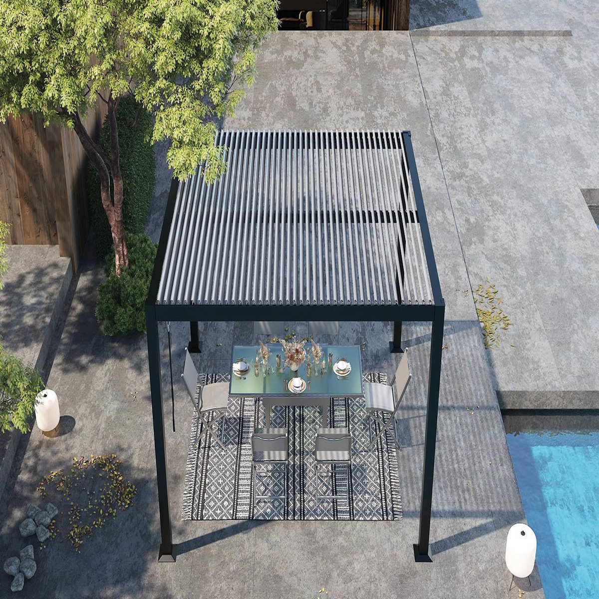 CONCEPT USINE Pergola bioclimatique grise 3x3 m MILOS