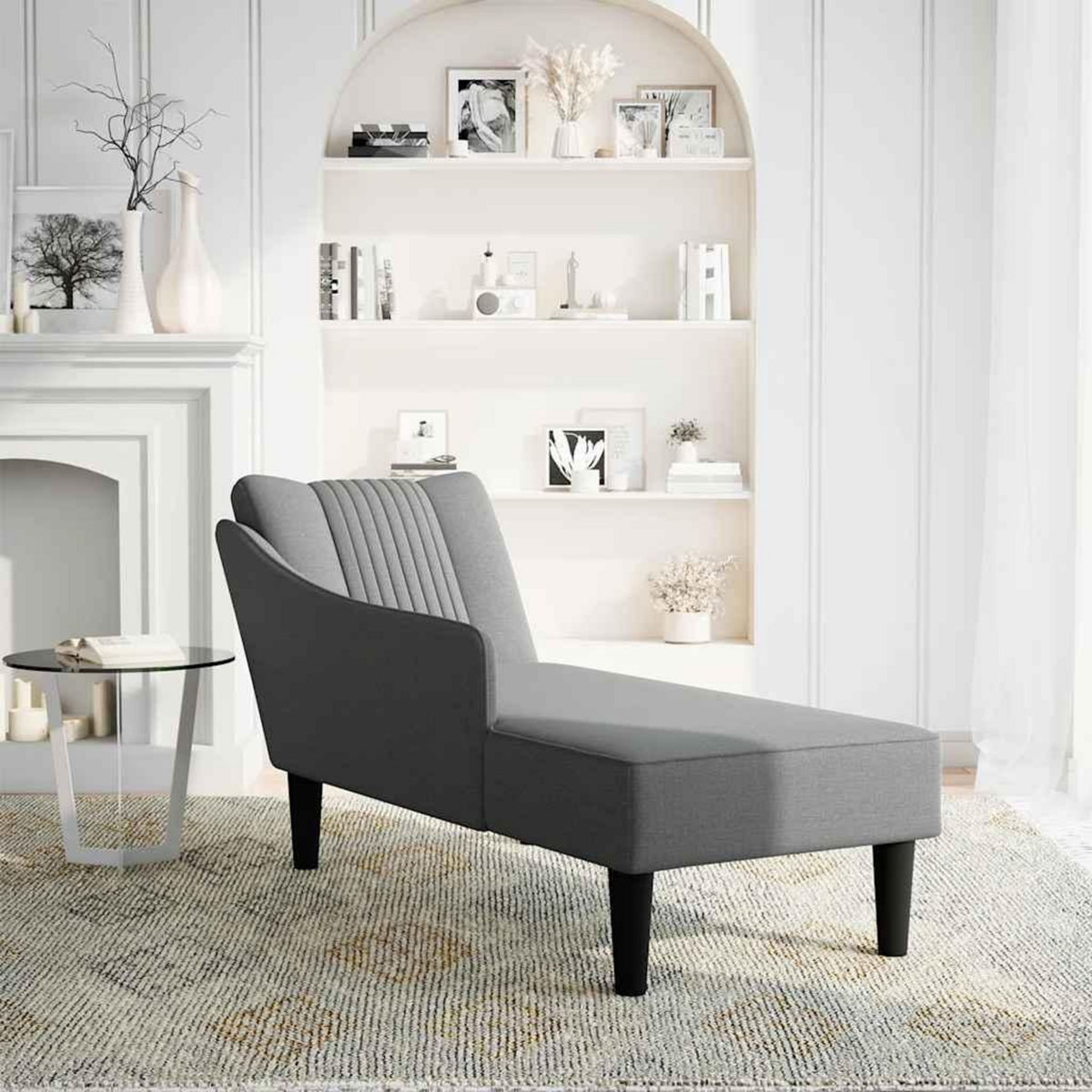 VIDAXL Fauteuil long avec accoudoir droit gris fonce tissu