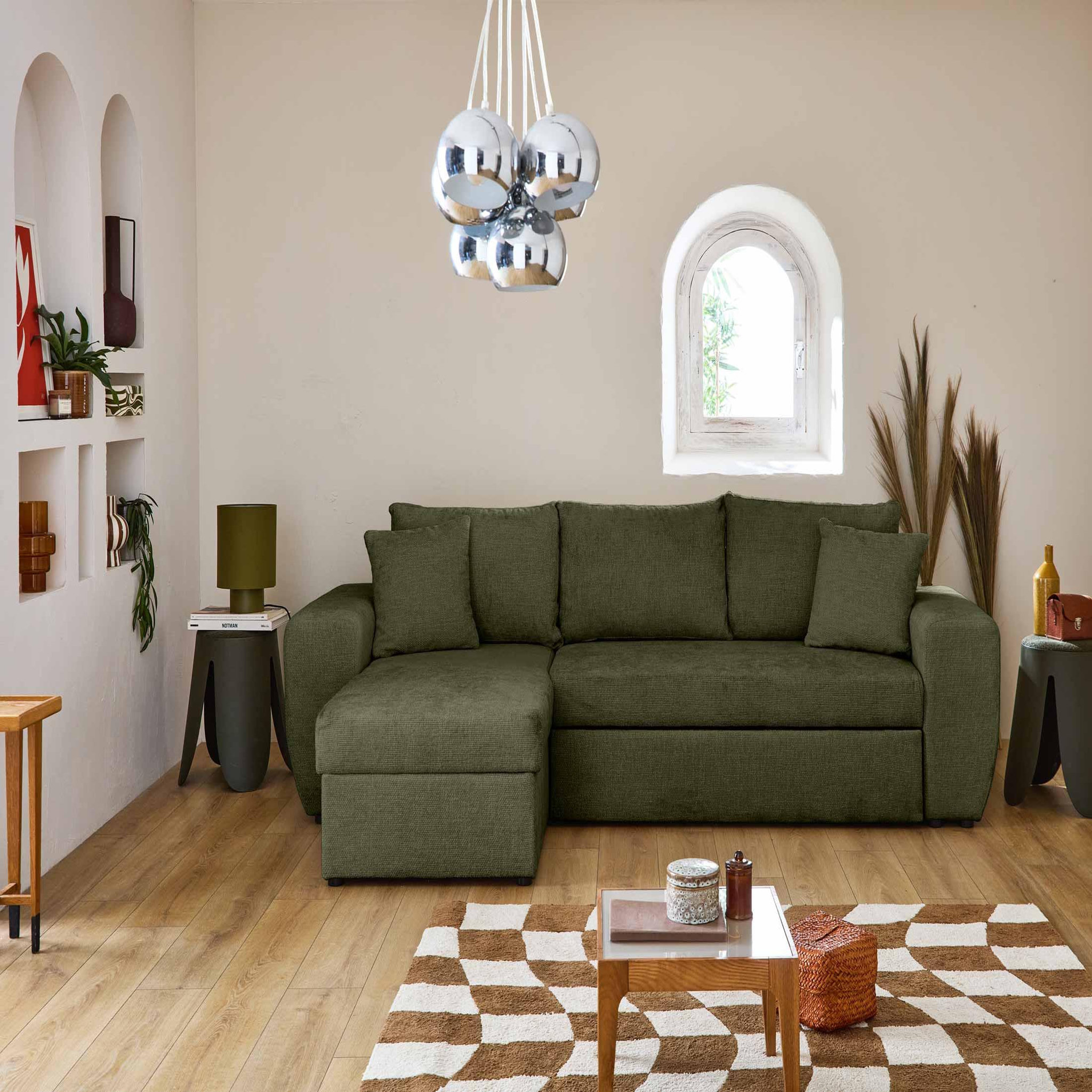 Voir la diapositive 6 : BEST MOBILIER Milan - canapé d'angle réversible 4 places - convertible avec coffre - en velours texturé