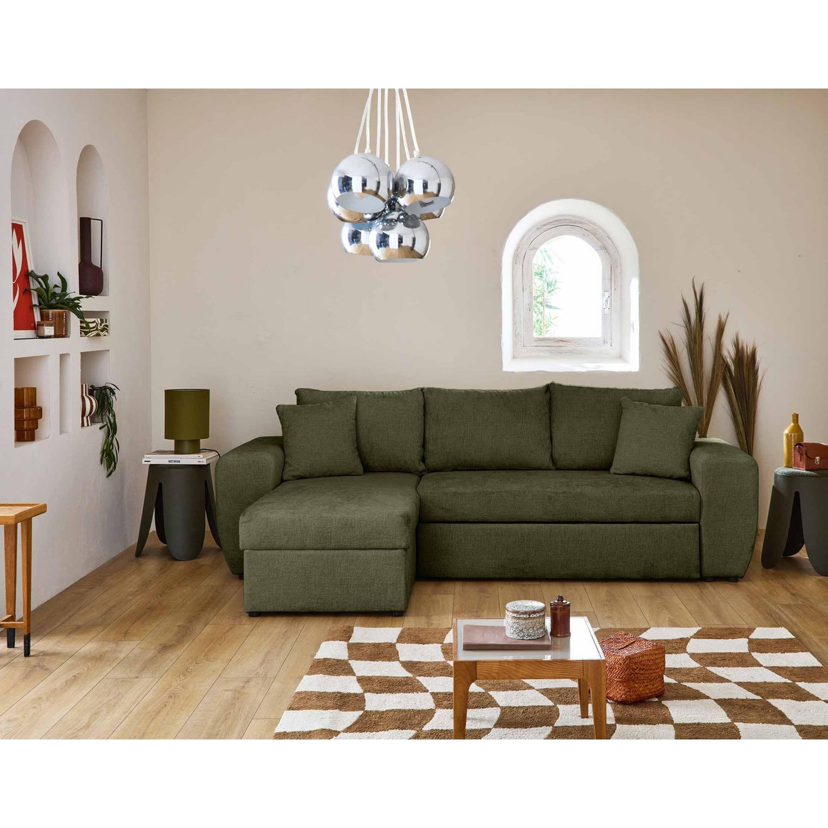 BEST MOBILIER Milan - canapé d'angle réversible 4 places - convertible avec coffre - en velours texturé