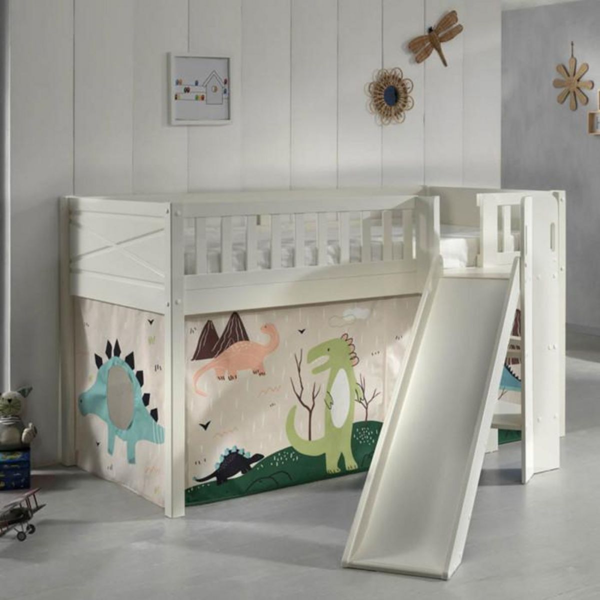 Paris Prix Lit Enfant Toboggan & Tente  Scott Dino  90x200cm Blanc