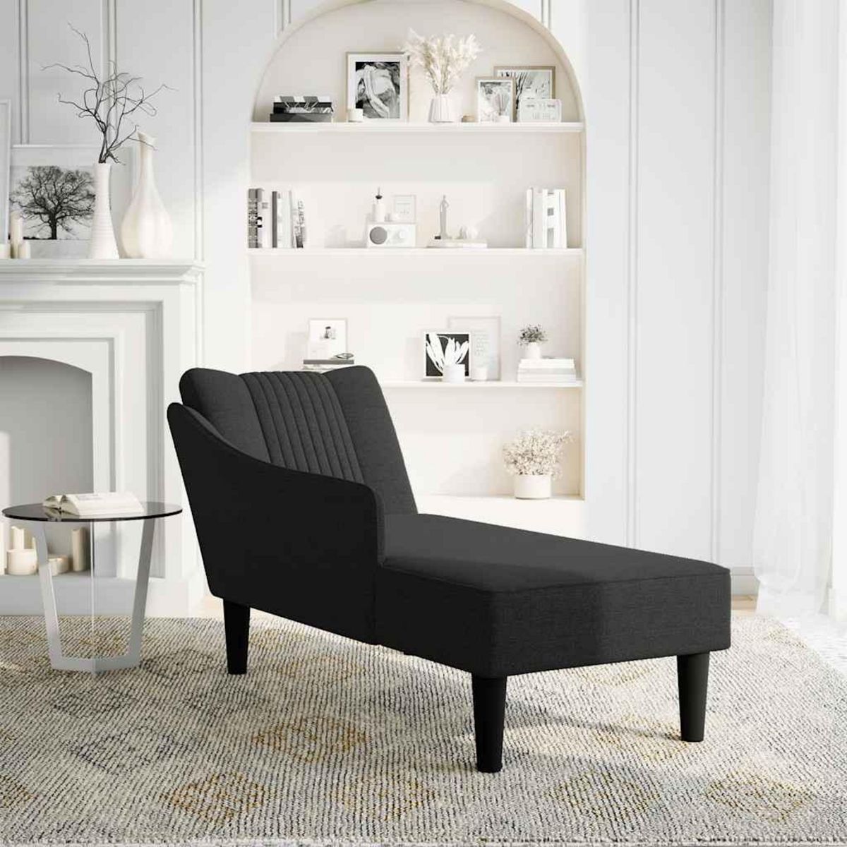 VIDAXL Fauteuil long avec accoudoir droit noir tissu
