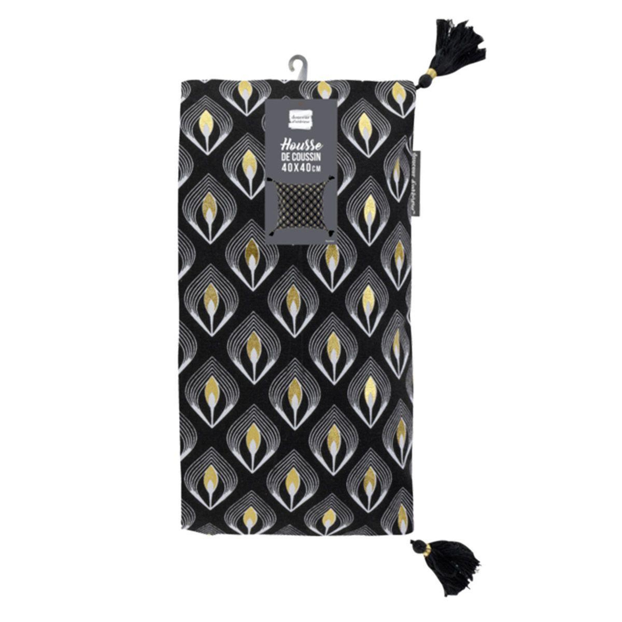 Voir la diapositive 3 : Douceur d'Intérieur Housse de coussin déco  noireor  40x40cm noir