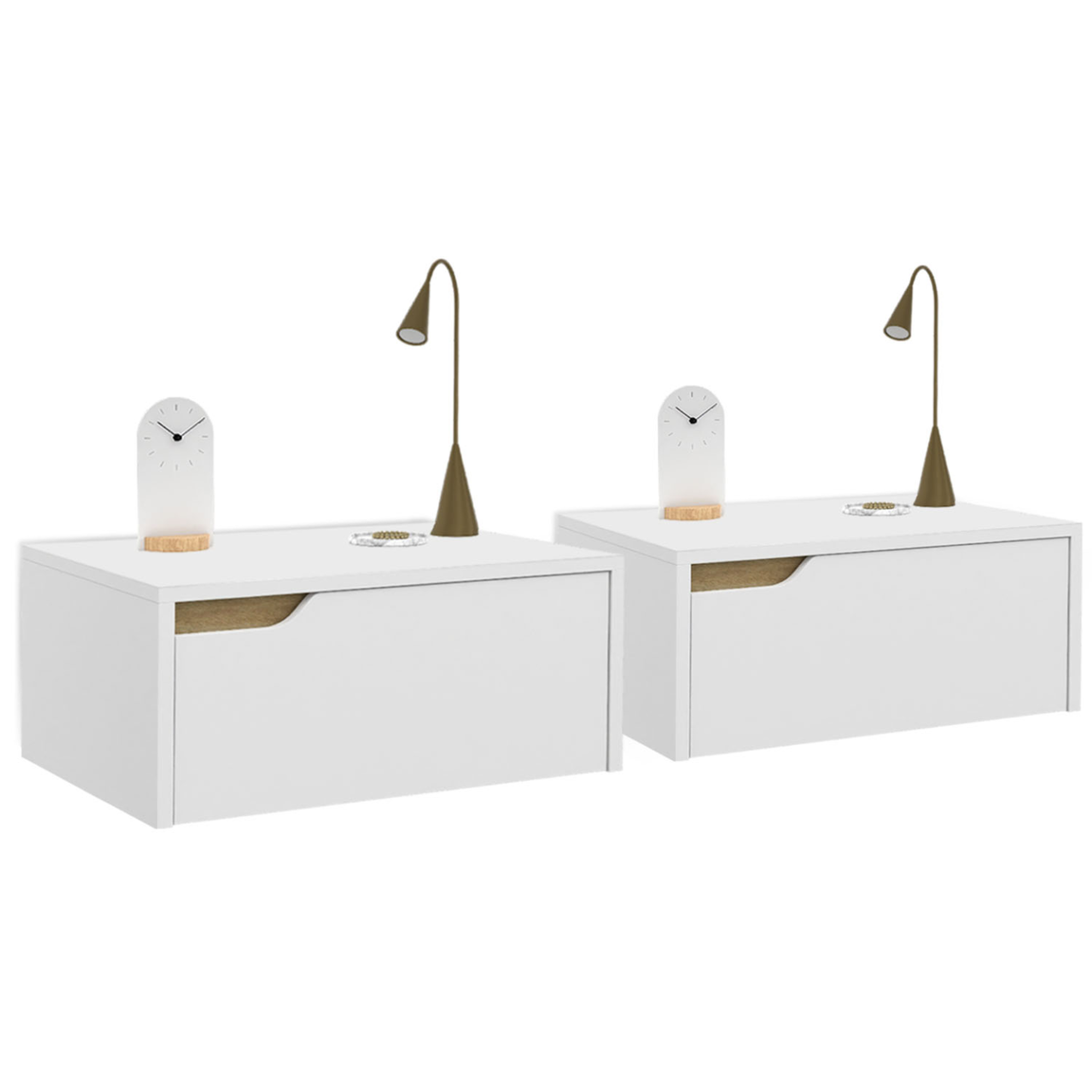 ID MARKET Lot de 2 tables de chevet murales HELSINKI scandinaves 1 tiroir étagère suspendue blanc
