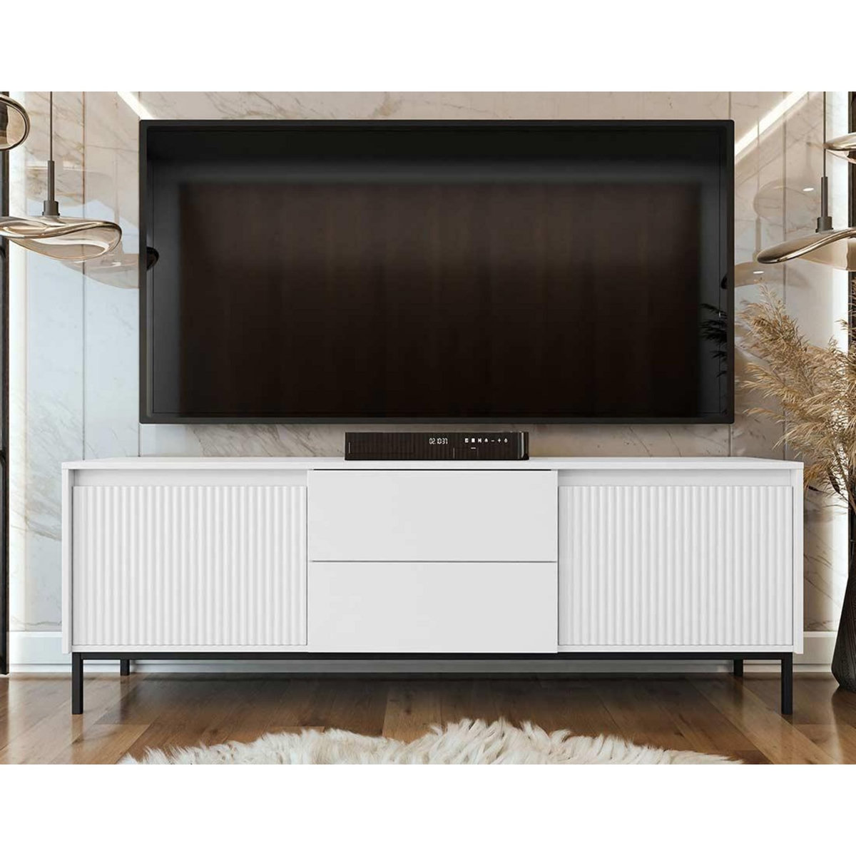 BEST MOBILIER Girona - meuble tv - blanc - 2 portes et 2 tiroirs - 174 cm