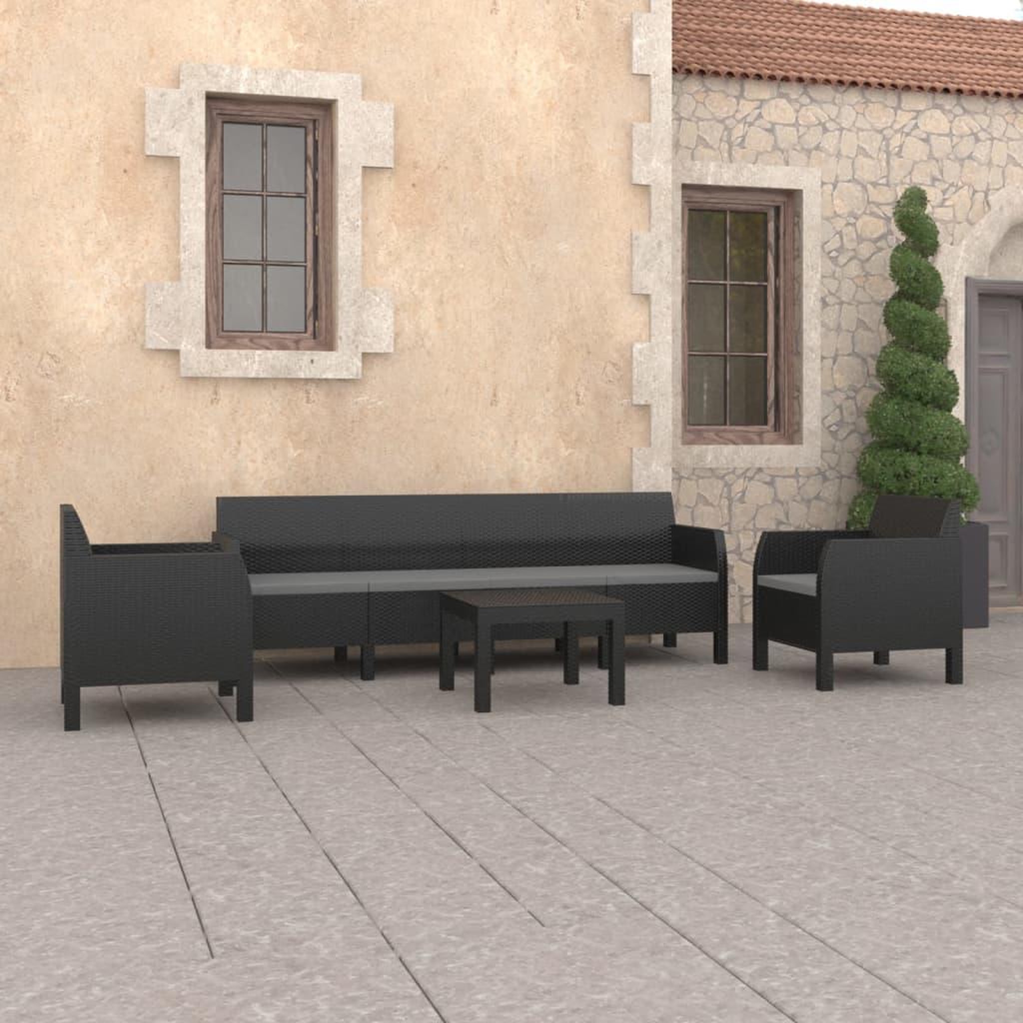 Voir la diapositive 1 : VIDAXL Salon de jardin 4 pcs avec coussins PP Rotin Anthracite