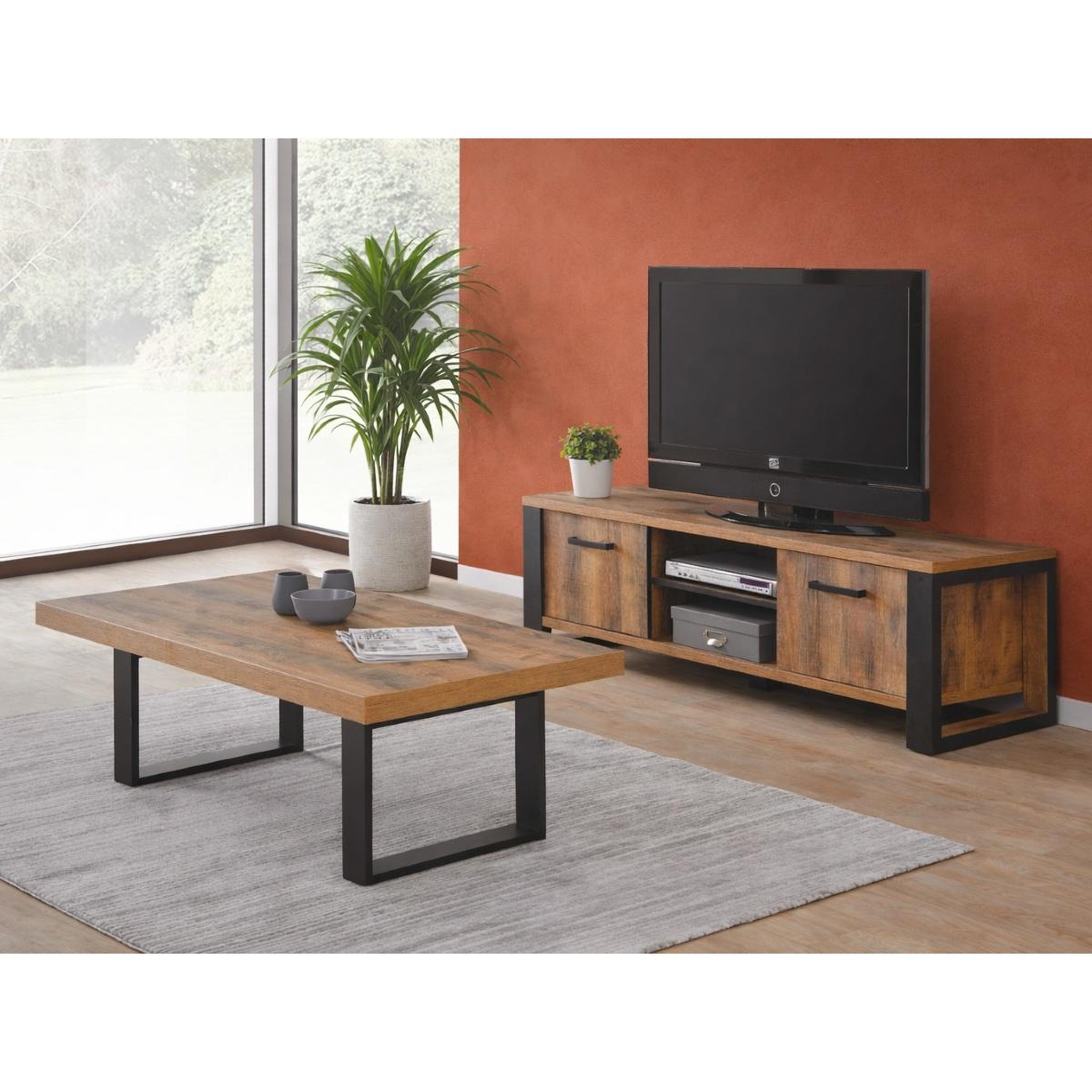 Voir la diapositive 3 : JLC KREATION Meuble tv en bois 2 portes-2 niches MONA