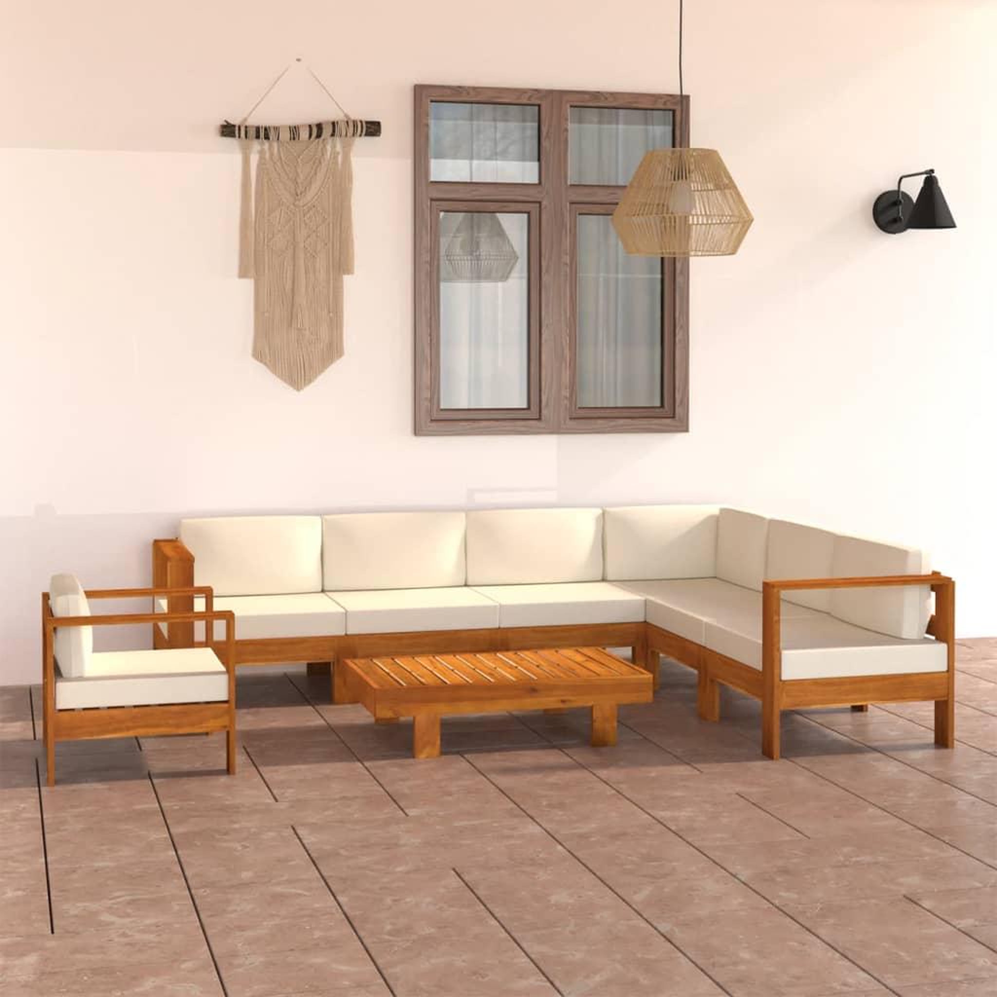 Voir la diapositive 1 : VIDAXL Salon de jardin 8 pcs avec coussins blanc creme Bois d'acacia