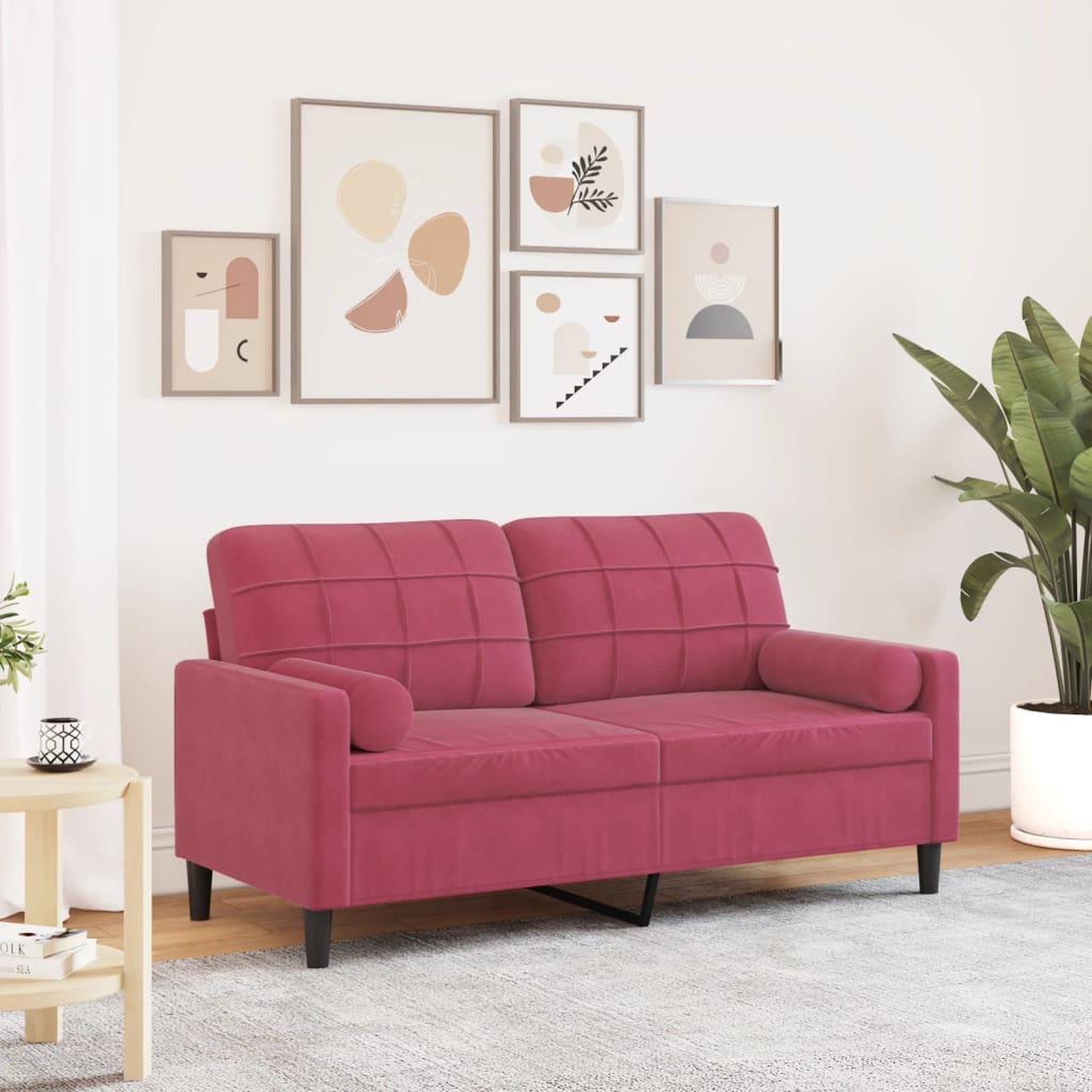 VIDAXL Canape 2 places avec oreillers bordeaux 140 cm velours