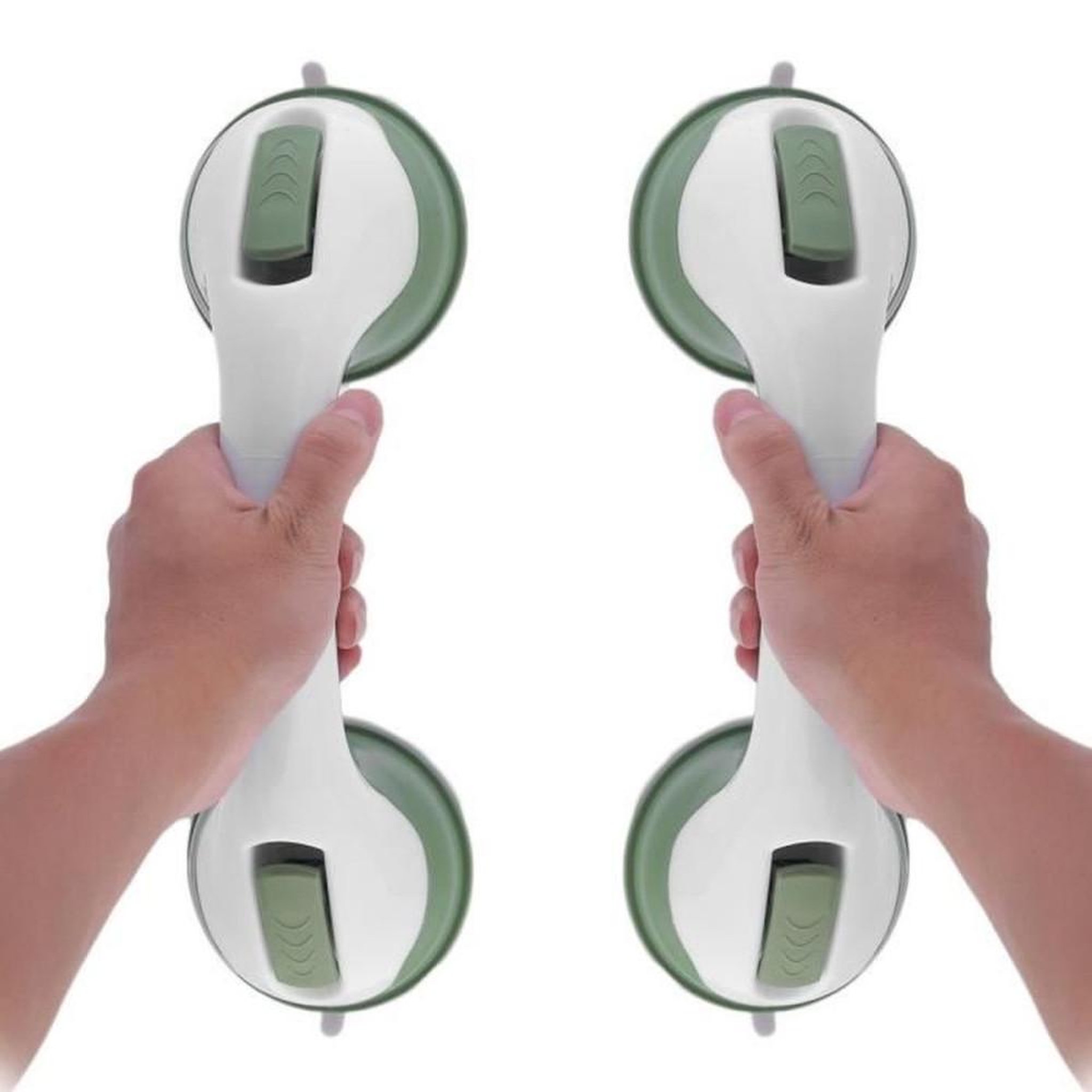 Voir la diapositive 2 : Barre d'appui salle de bain avec ventouses 2 pièces pour baignoire et douche, blanc et vert