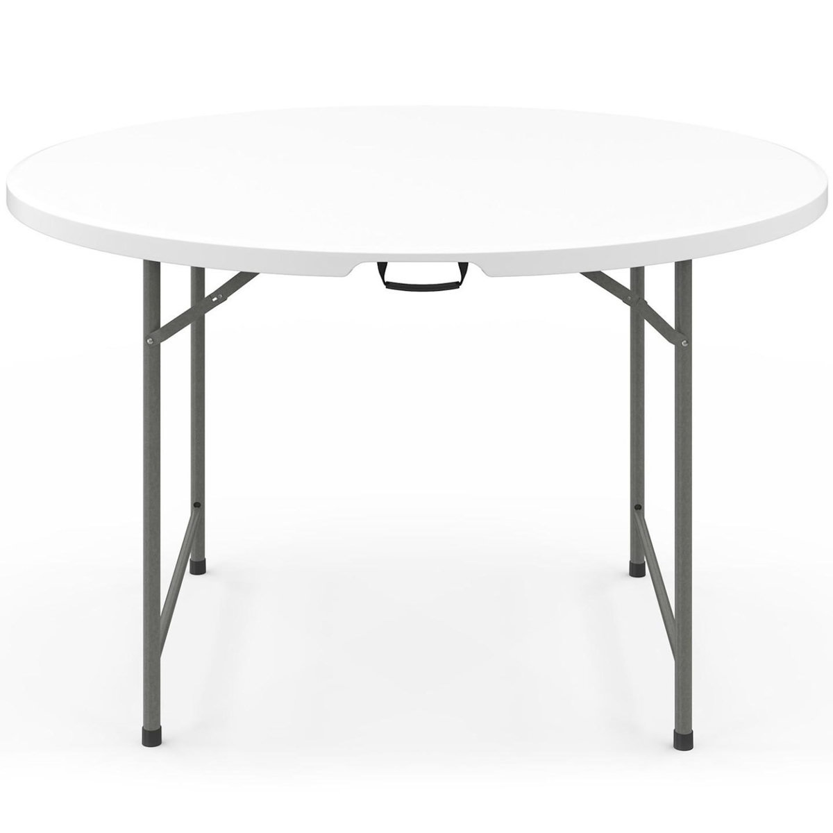 ID MARKET Table pliante d'appoint portable ronde 122 cm  camping ou réception avec housse blanche
