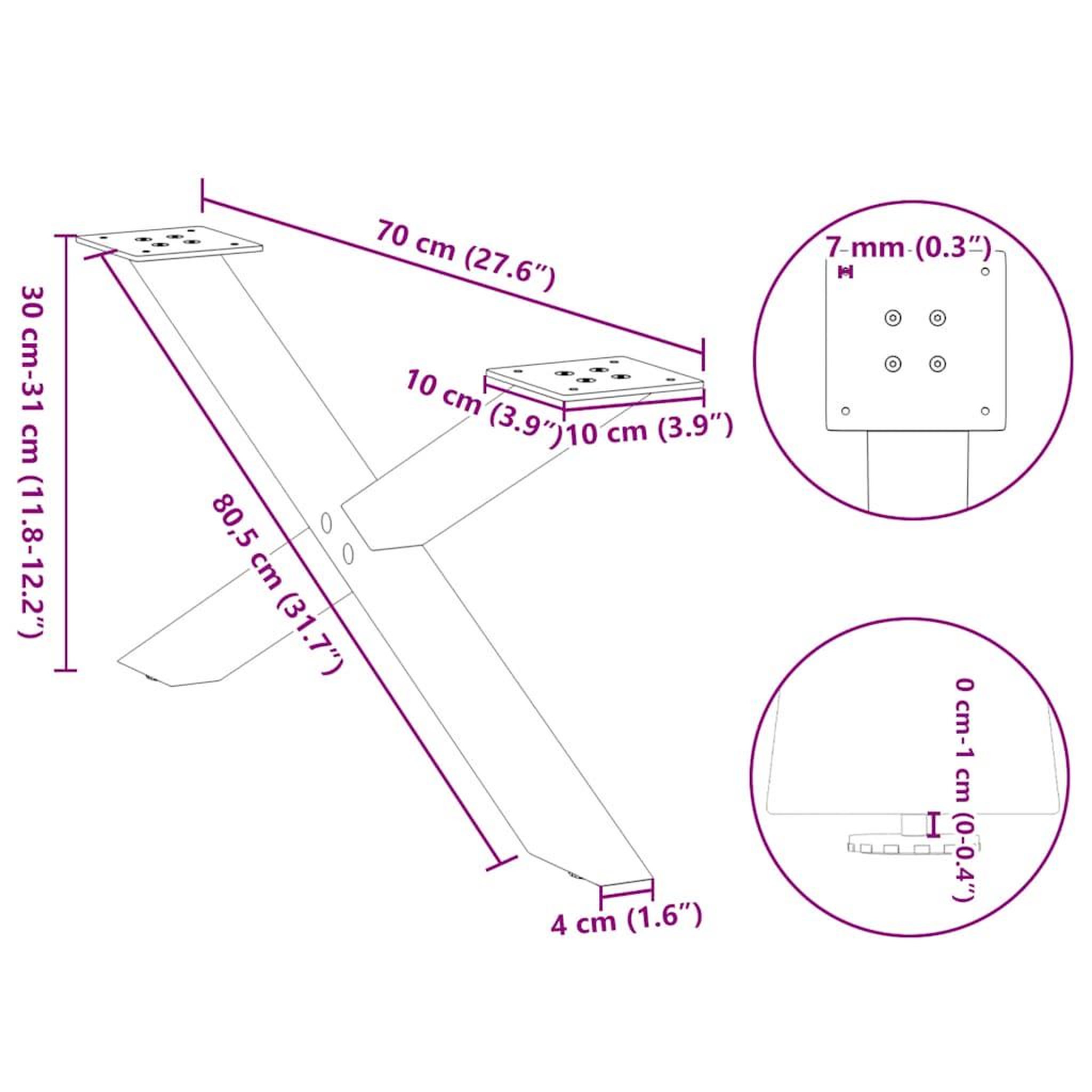 Voir la diapositive 6 : VIDAXL Pieds de table basse forme de X 2 pcs noir 70x(30-31) cm acier