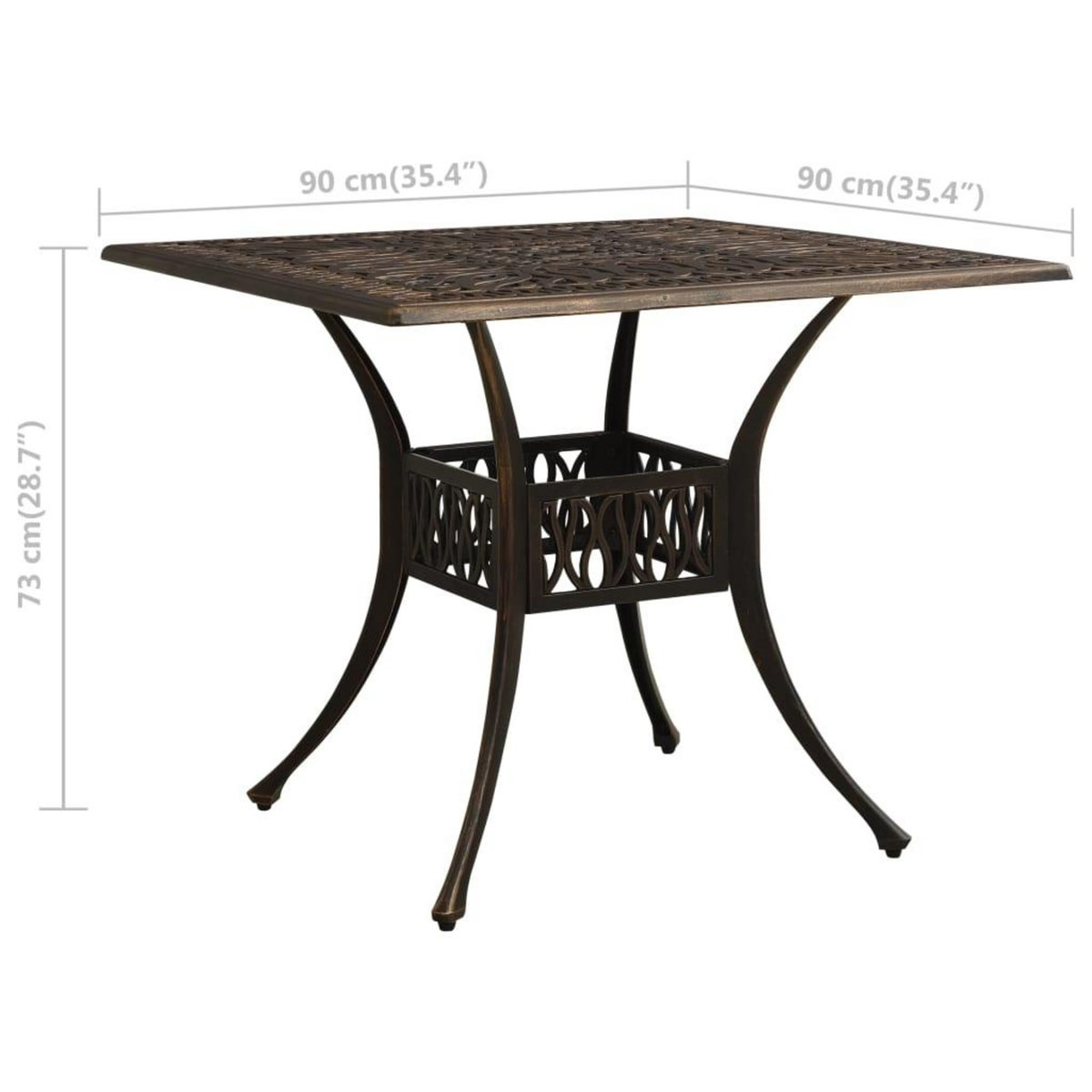 VIDAXL Table de jardin Bronze 90x90x73 cm Aluminium coule
