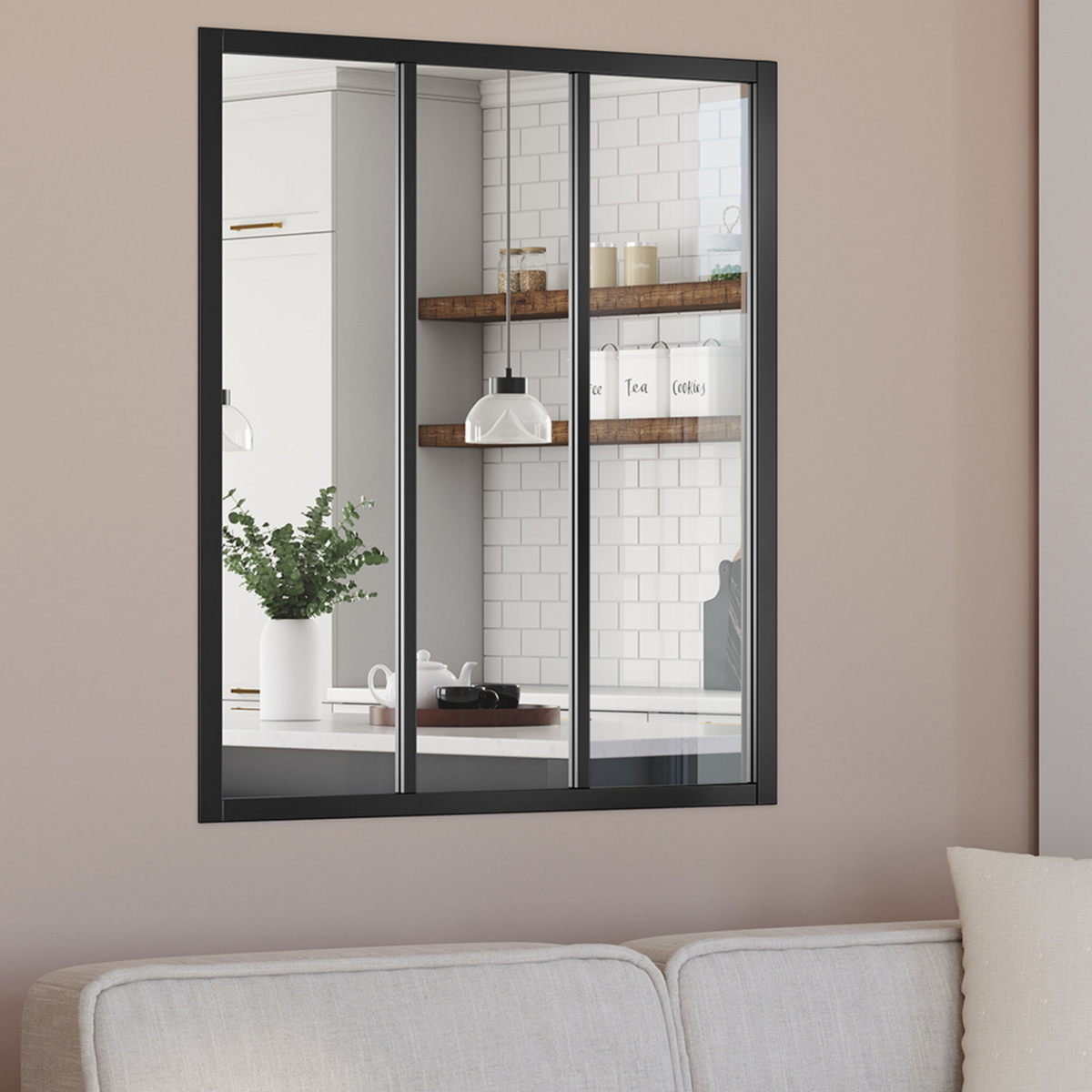 ID MARKET Verrière atelier 3 vitrages L. 93 x H.108 cm en métal noir et verre trempé