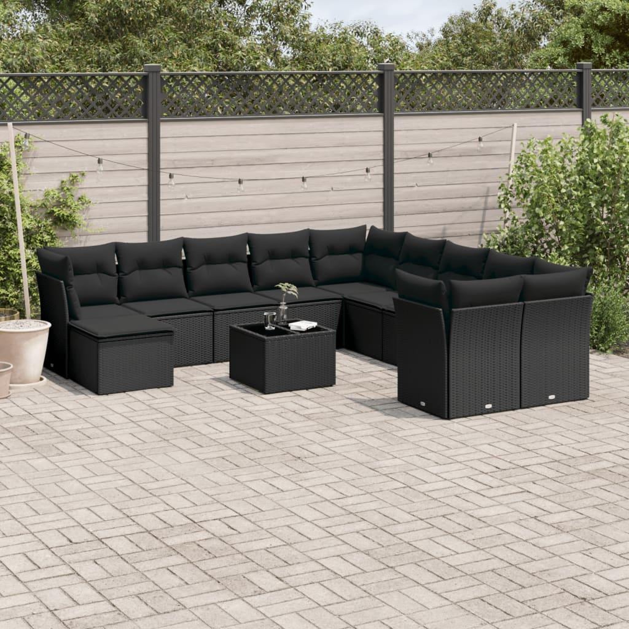 VIDAXL Salon de jardin 12 pcs avec coussins noir resine tressee