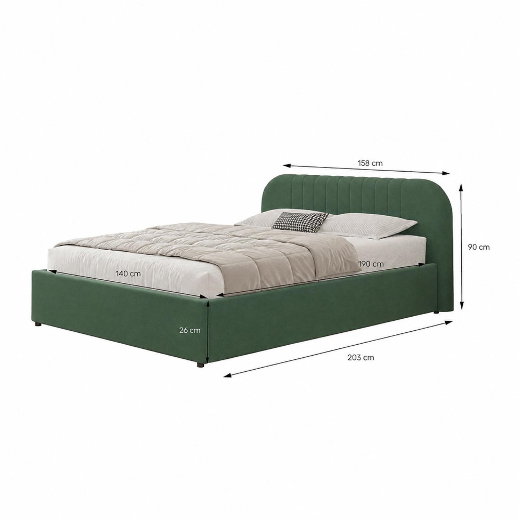 Voir la diapositive 3 : CONCEPT USINE Lit avec coffre de rangement 140x190cm en velours vert irvine