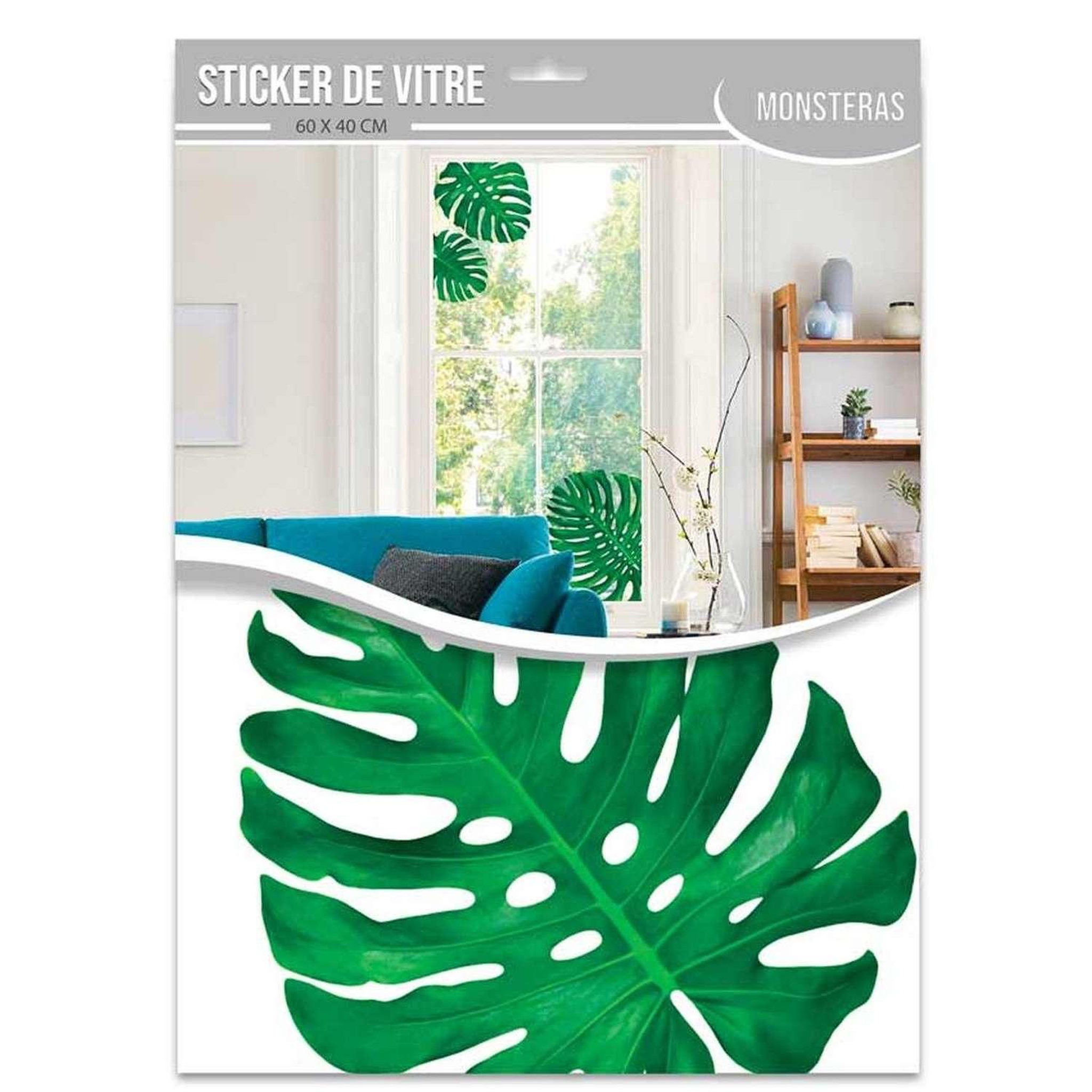 SUD TRADING Sticker de vitre monstera - 60 x 40 cm