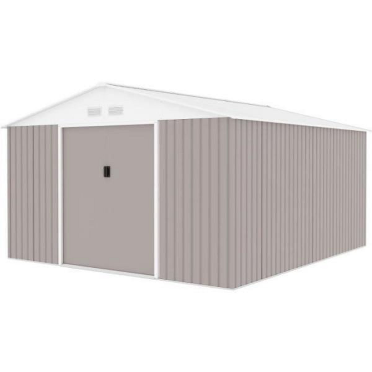 MARKET24 NEPTUNE Abri de jardin en métal 12,99 m² - 340 x 382 x 210 cm - Kit d'ancrage inclus, 2 portes coulissantes - Taupe