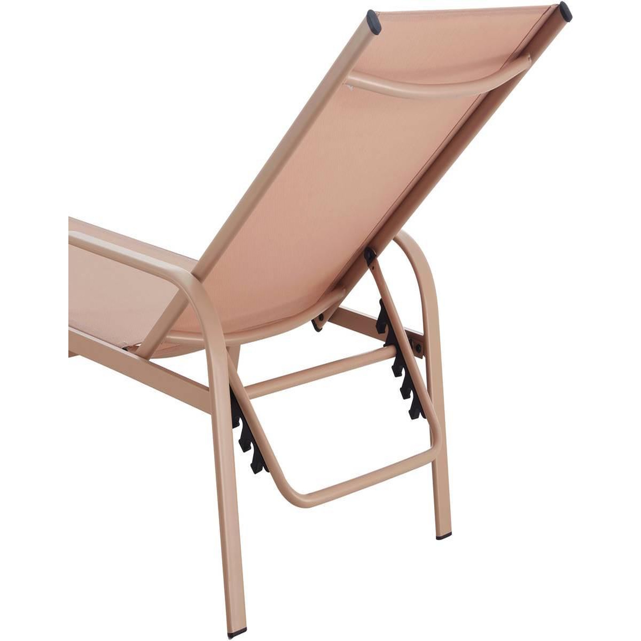 Voir la diapositive 3 : Habitat et Jardin Lot de 2 bains de soleil en métal avec accoudoirs  farniente  - marron
