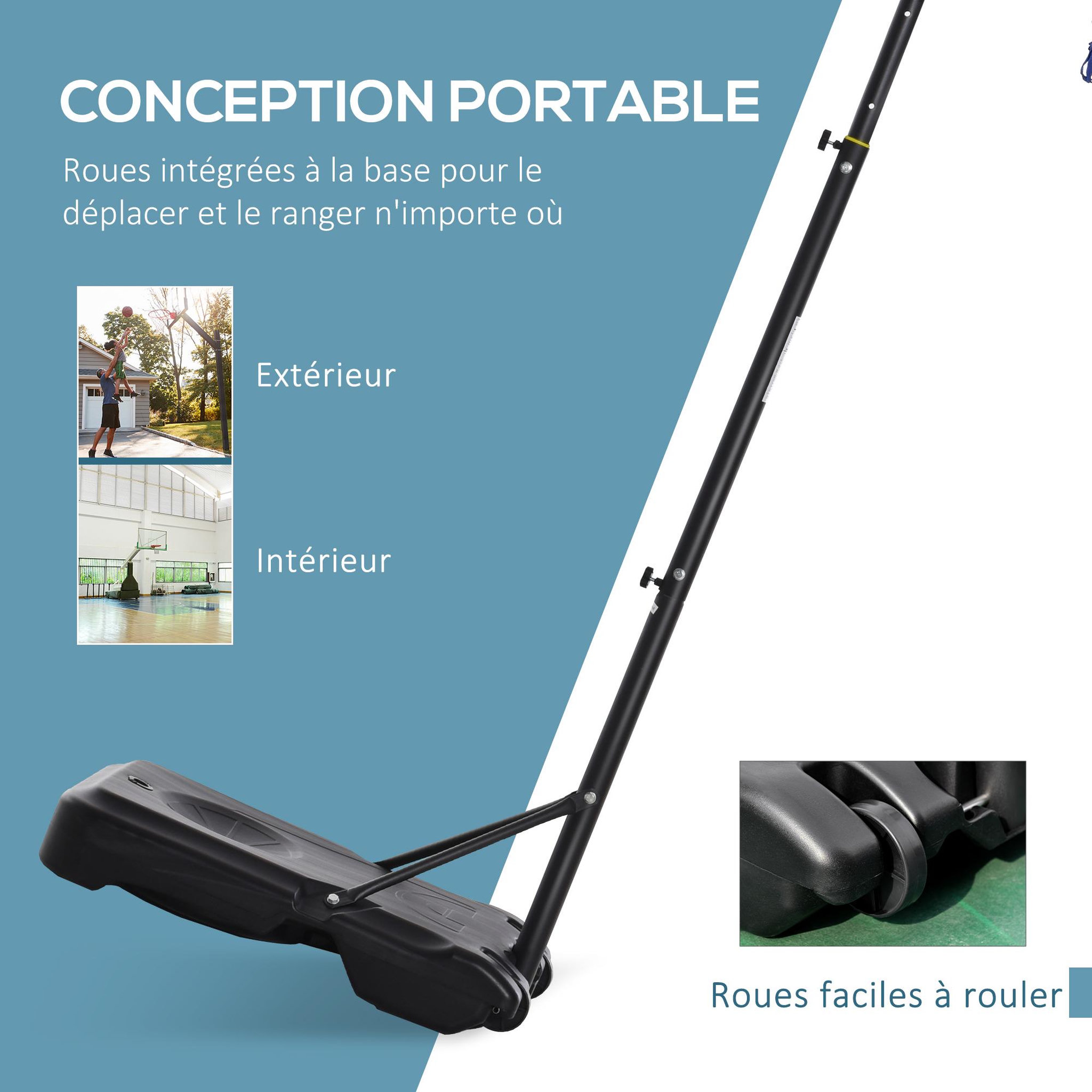 Voir la diapositive 3 : HOMCOM Panier de basketball sur pied - H. réglable 203-258 cm - roulettes, base de lestage - noir