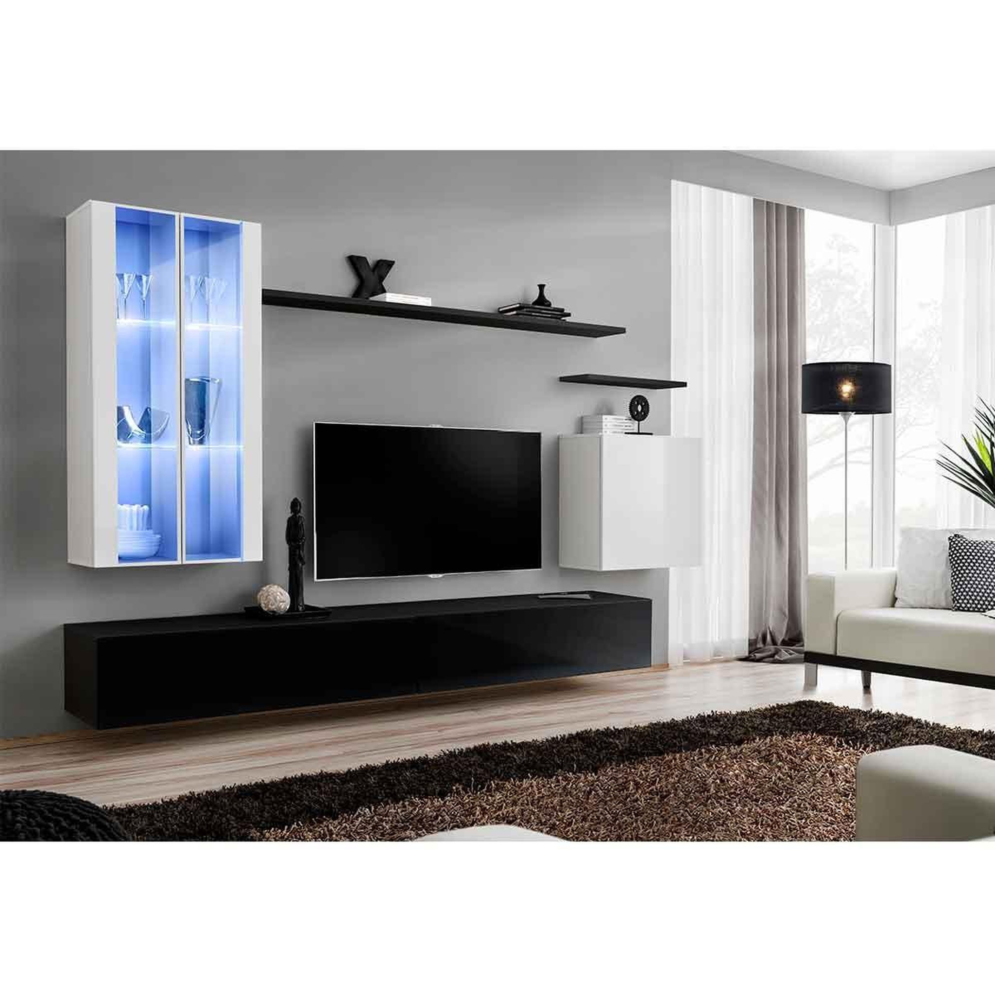Voir la diapositive 2 : Paris Prix Meuble tv mural design  switch xii  270cm blanc & noir