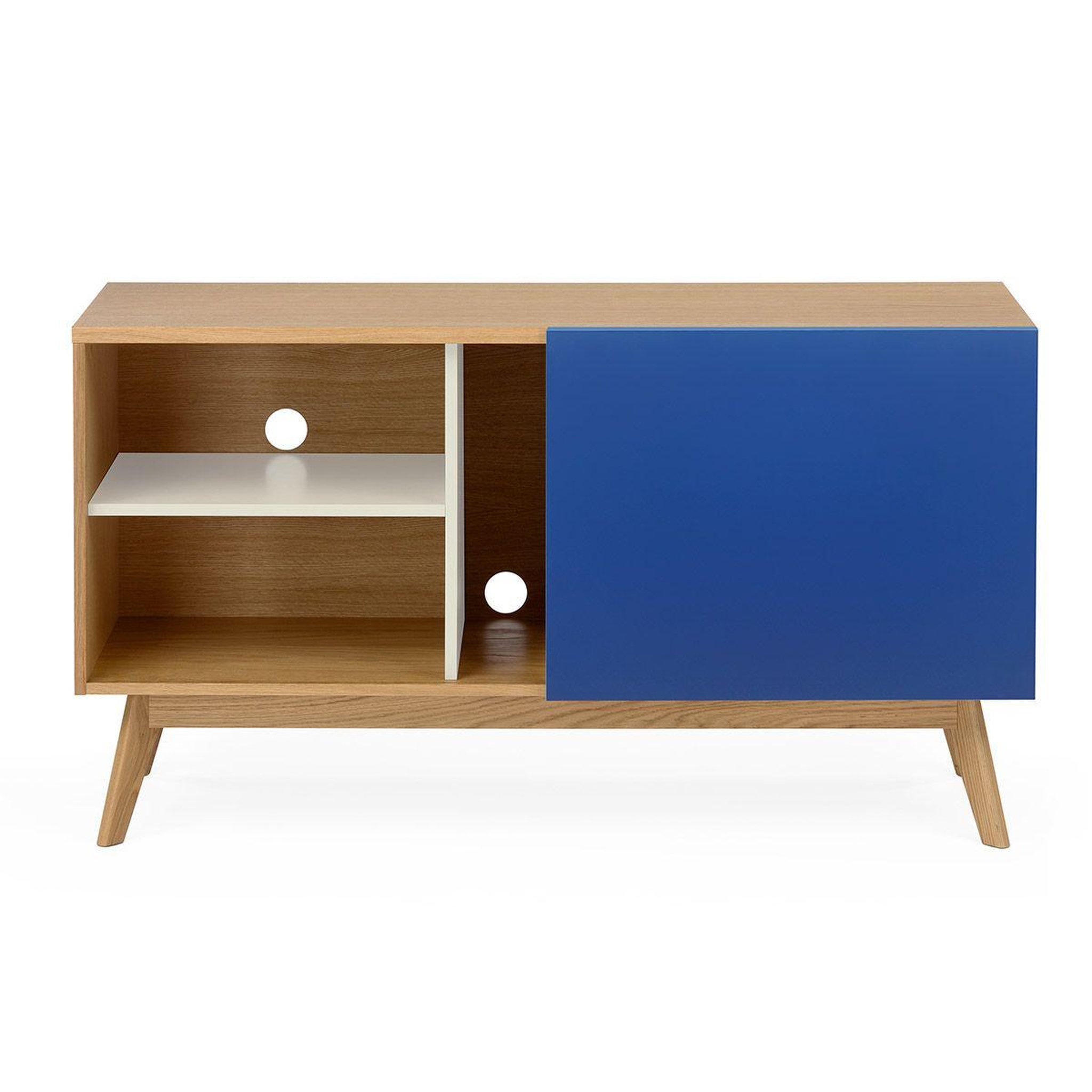 Voir la diapositive 4 : Paris Prix Buffet 4 tiroirs & 1 porte  avon  128cm chêne & bleu foncé