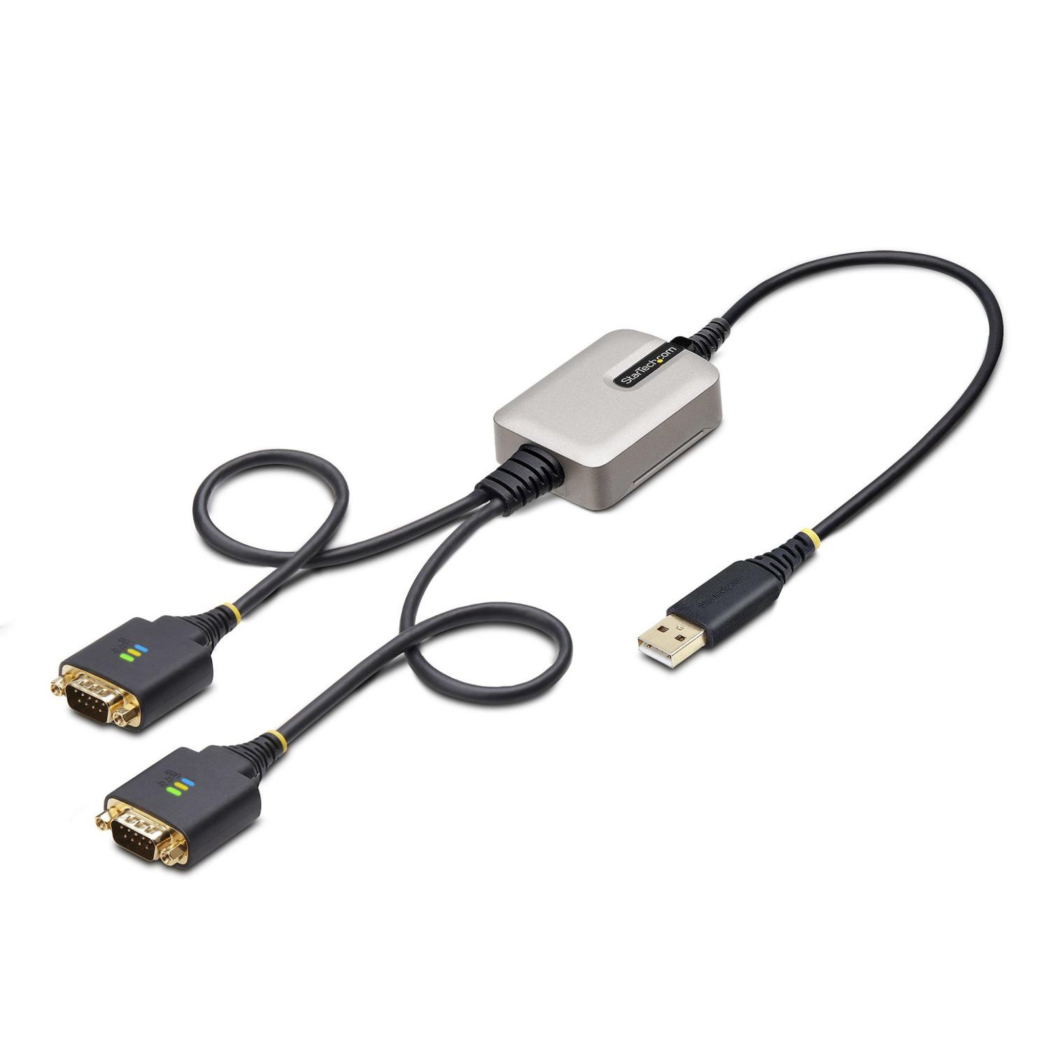 Startech Startech.com adaptateur usb vers série de 2 ports de 60cm, vis/écrous db9 interchangeables, com rétention, câble convertisseur usb-a vers db9 rs232, ftdi, protection esd niveau 4, windows/macos/chromeos/linux