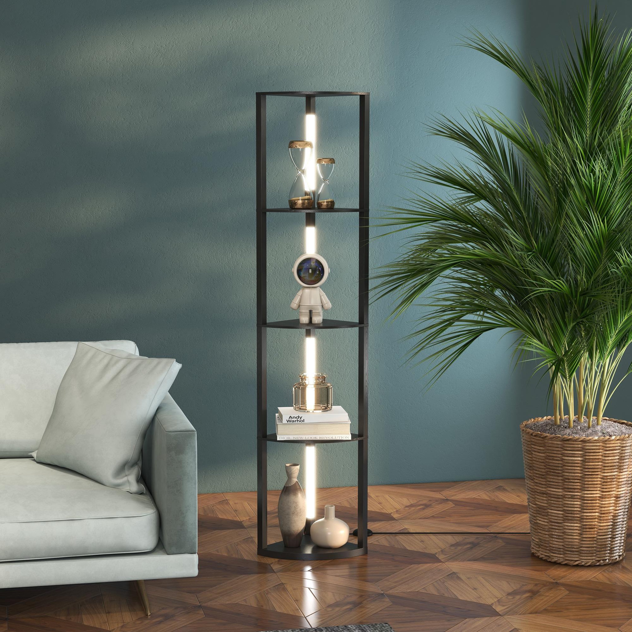 Voir la diapositive 4 : HOMCOM Lampadaire étagère LED d'angle réglable 4 niveaux design noir